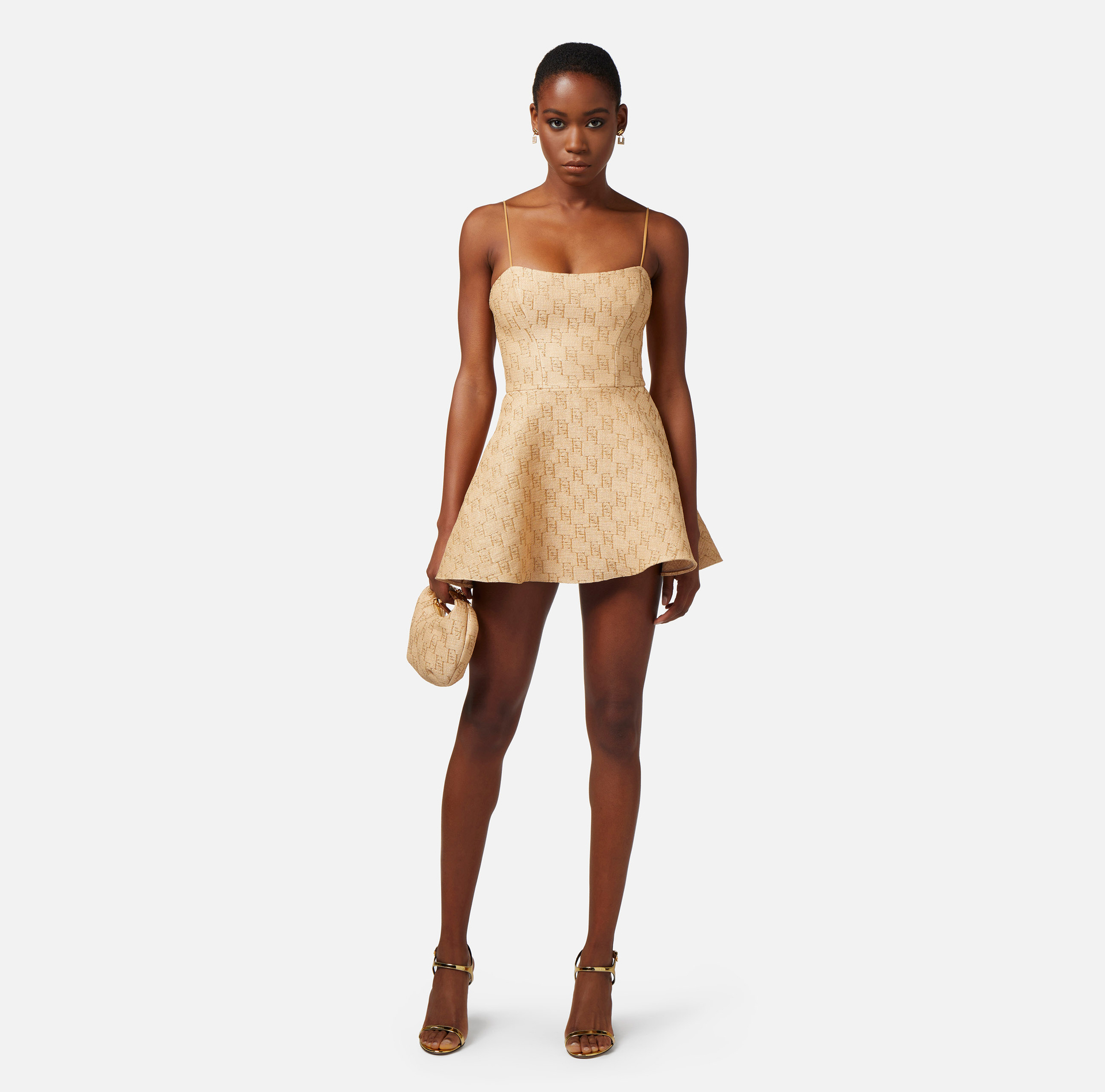Mini-dress in jacquard raffia with lurex logo - Elisabetta Franchi® Outlet