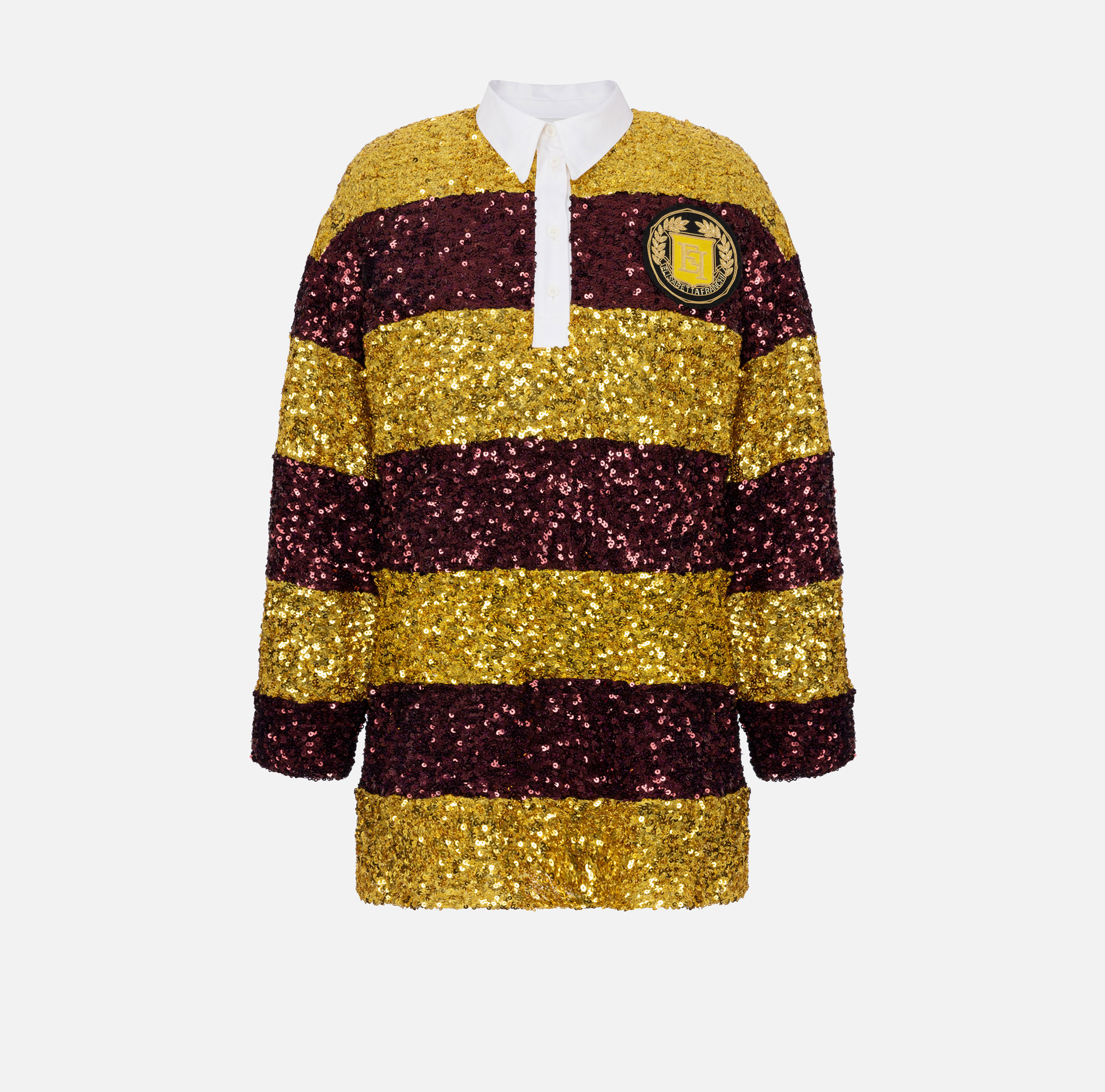 Mini-robe en sequins rayés avec col chemise | Elisabetta Franchi® Outlet