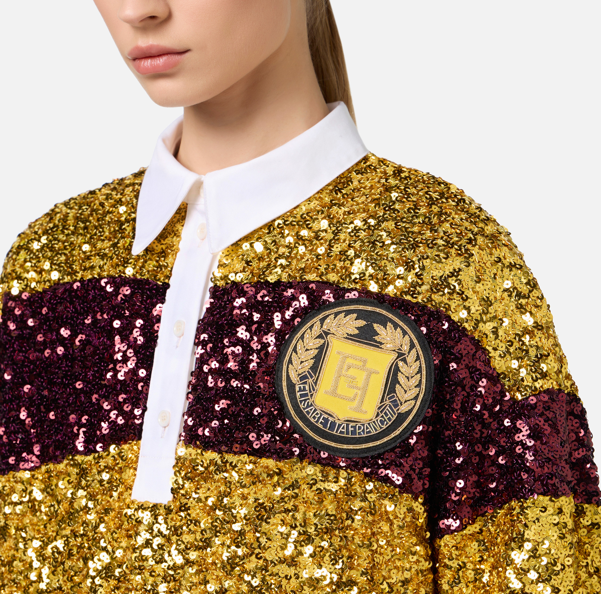 Mini-robe en sequins rayés avec col chemise | Elisabetta Franchi® Outlet