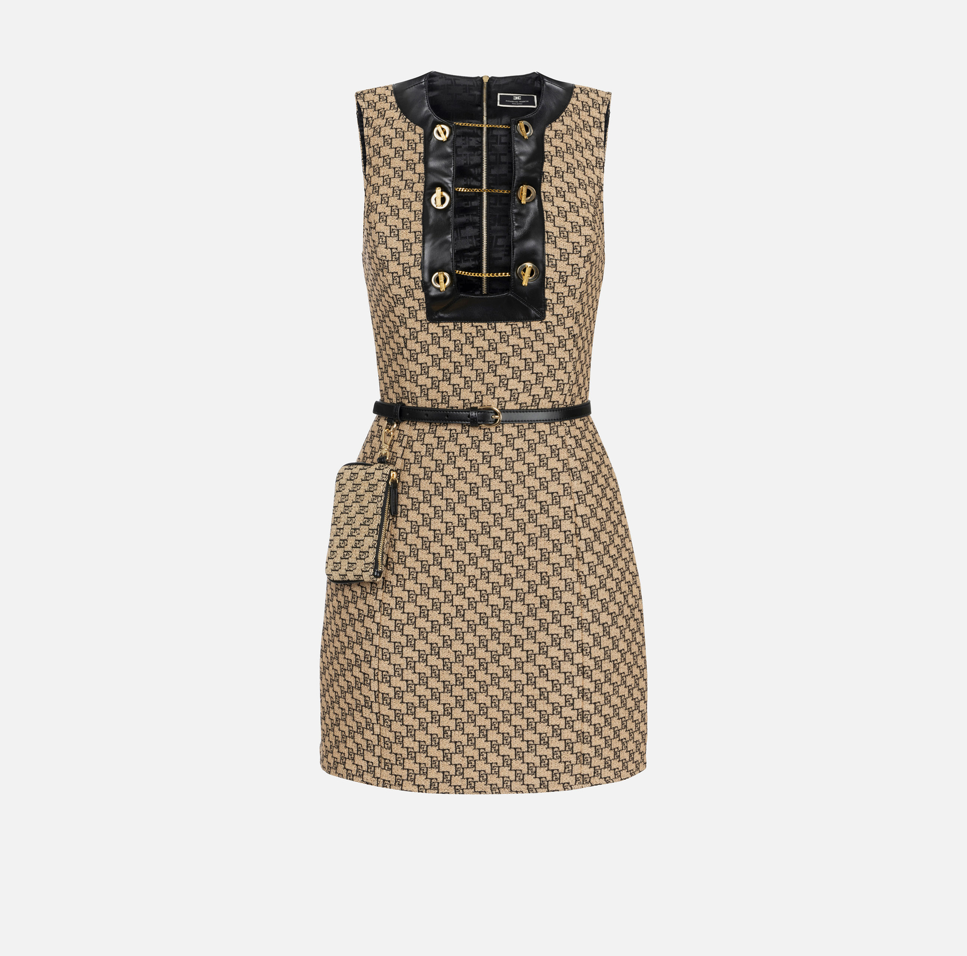 Jacquard raffia mini-dress with cufflink buttons - Elisabetta Franchi® Outlet