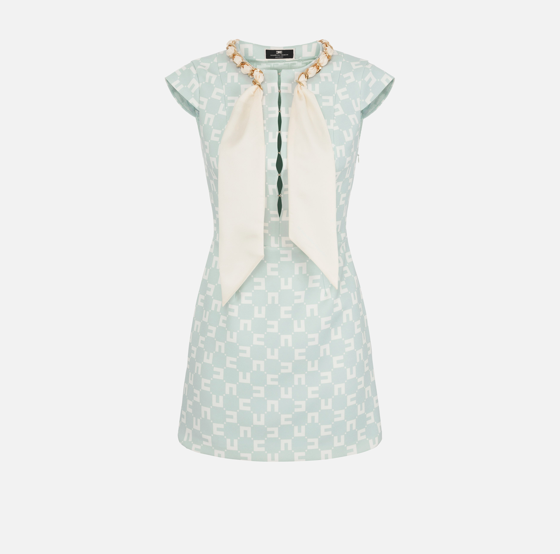 Miniabito in crêpe stretch stampa logo con foulard sullo scollo - Elisabetta Franchi® Outlet