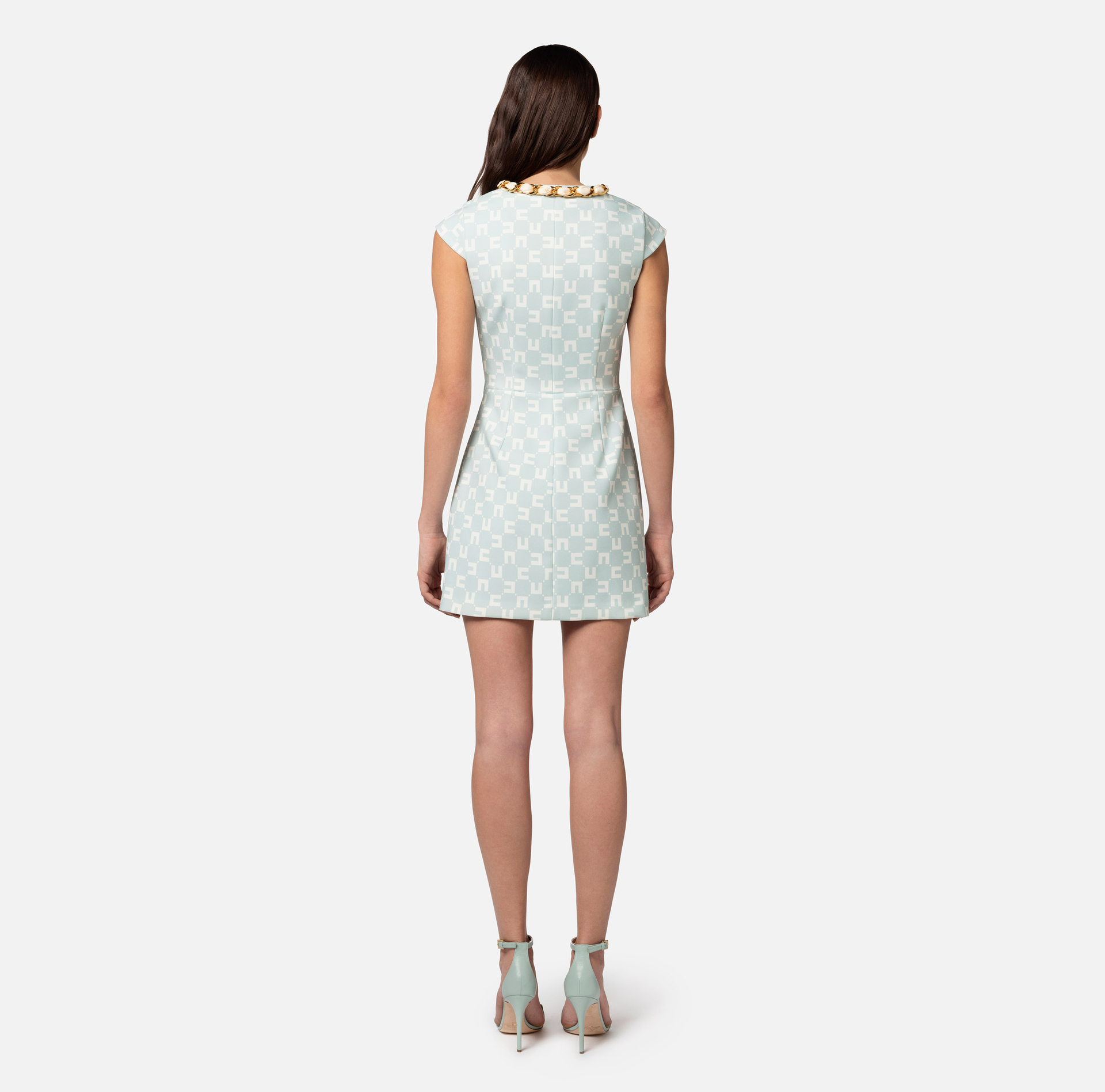 Miniabito in crêpe stretch stampa logo con foulard sullo scollo - Elisabetta Franchi® Outlet