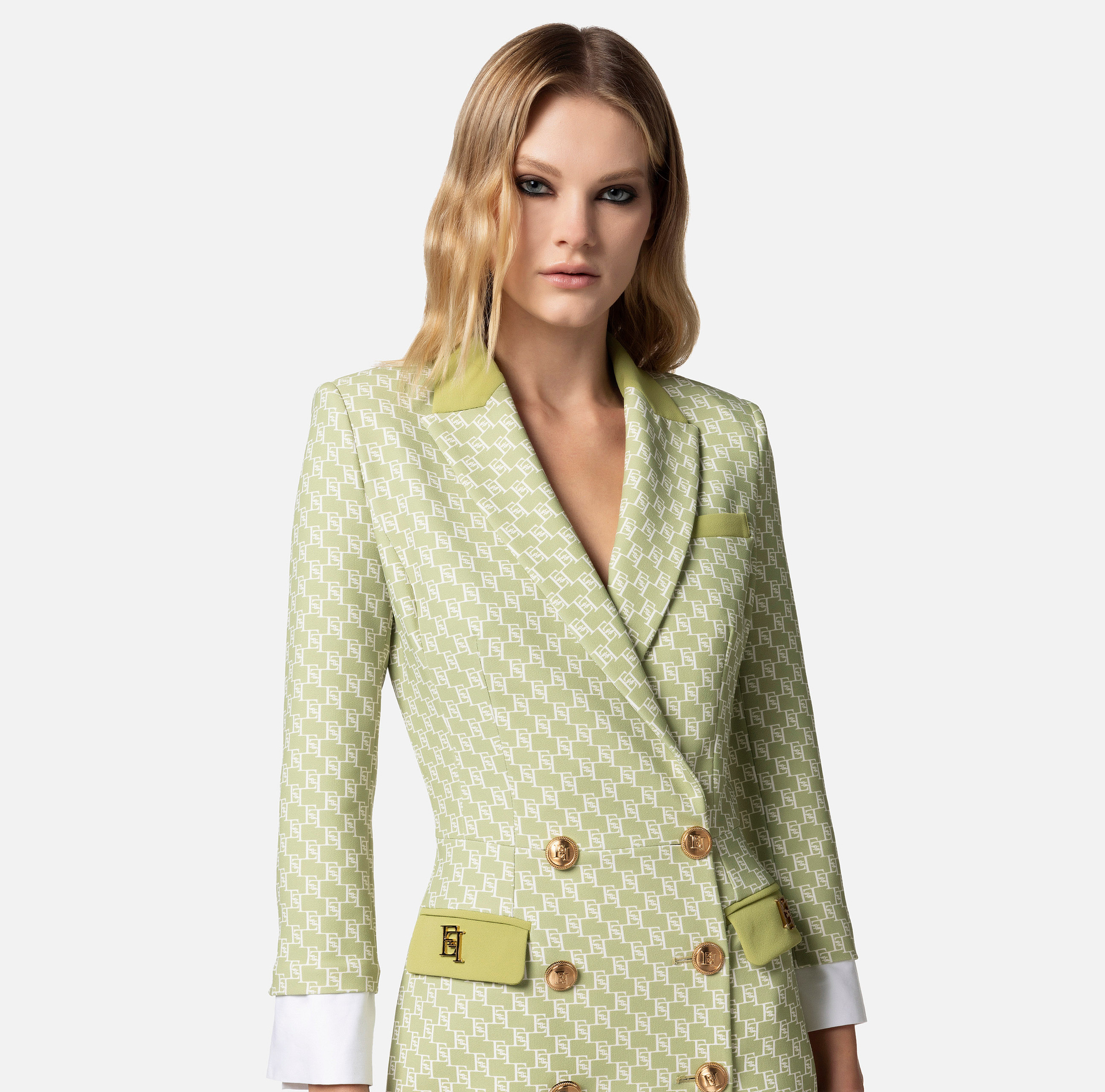 Coat dress in stretch crêpe fabric with logo print - Elisabetta Franchi® Outlet