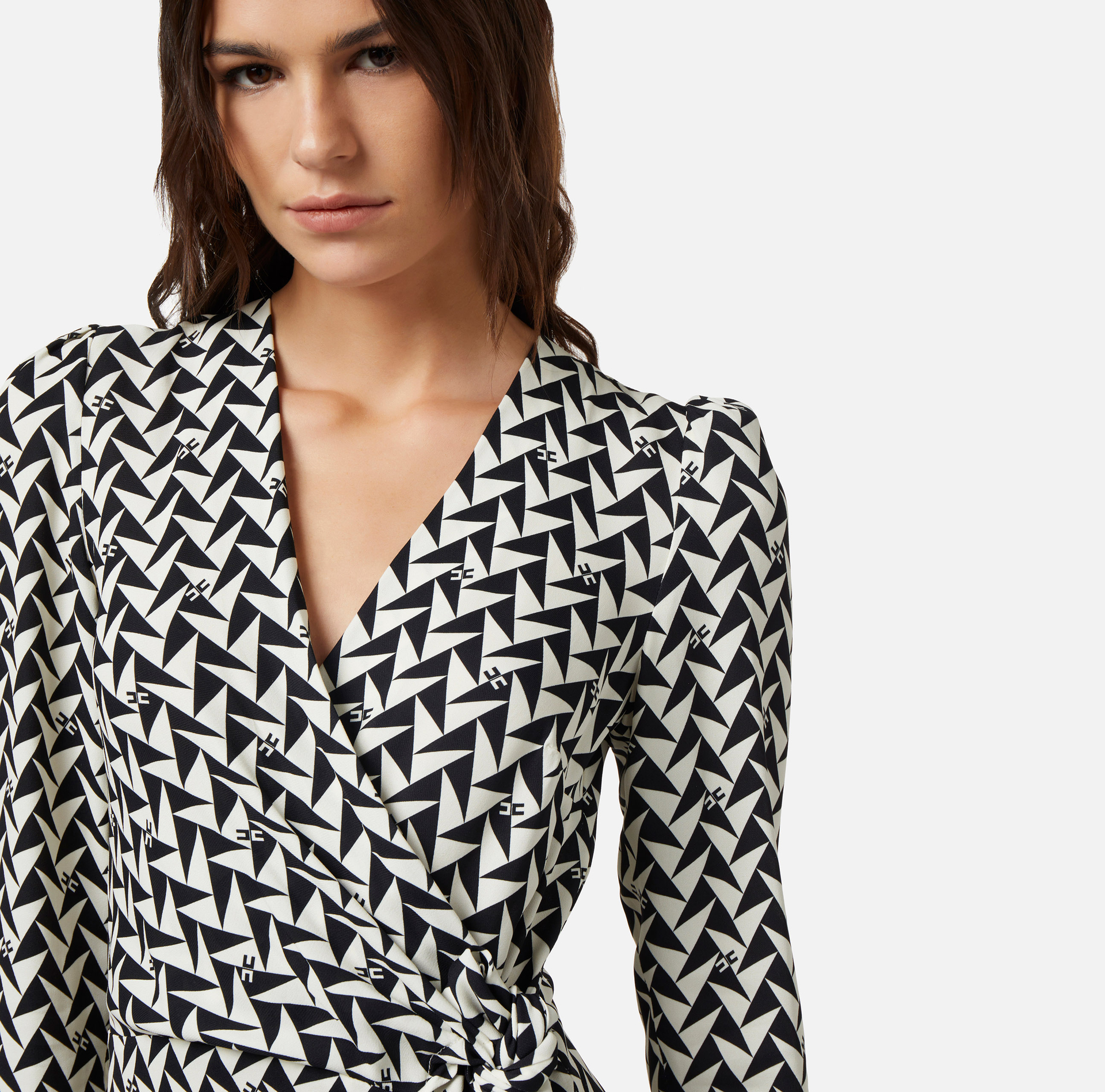 Robe midi en georgette de viscose imprimée - Elisabetta Franchi® Outlet