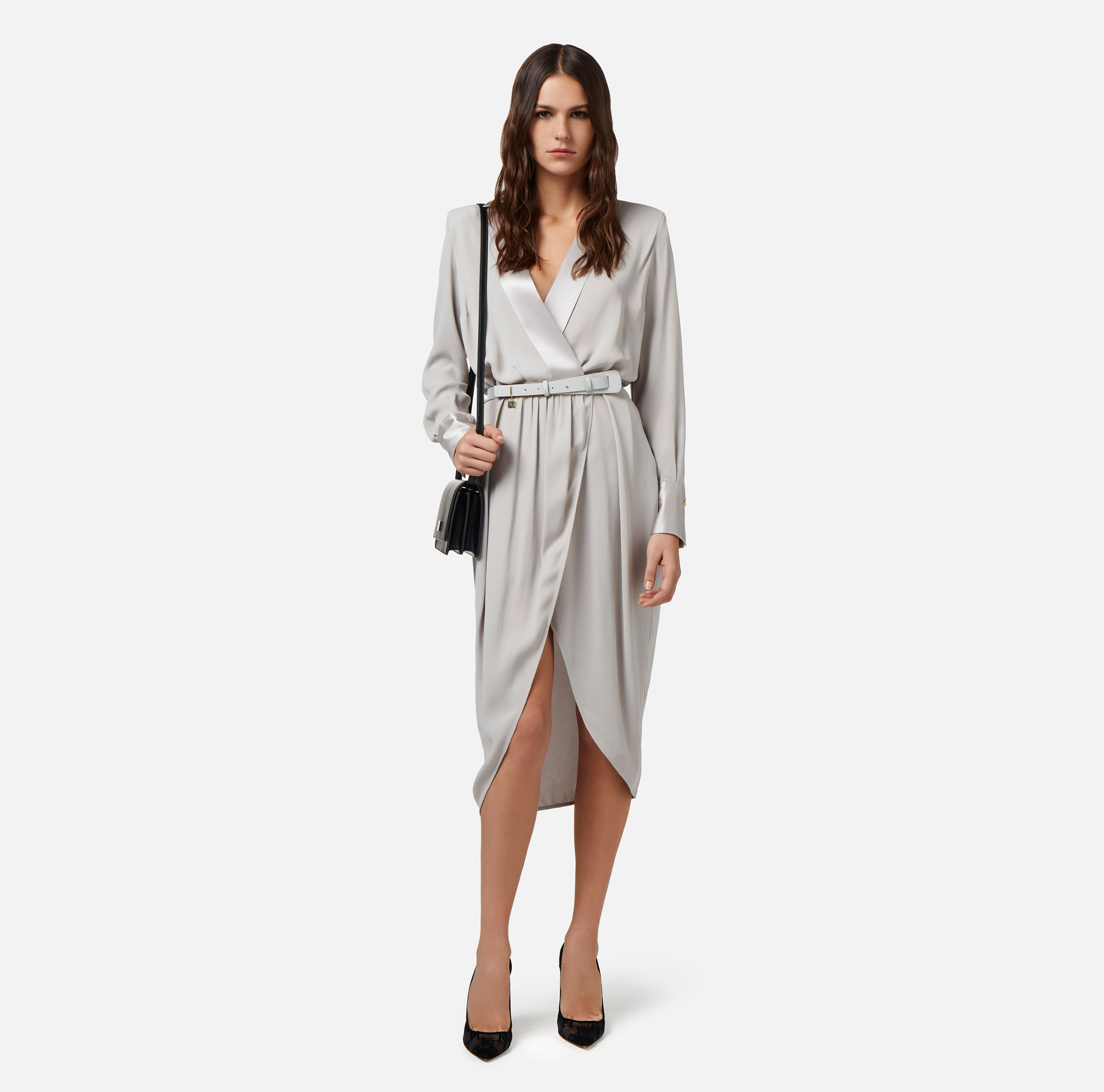 Abito midi a portafoglio in georgette di viscosa - Elisabetta Franchi® Outlet