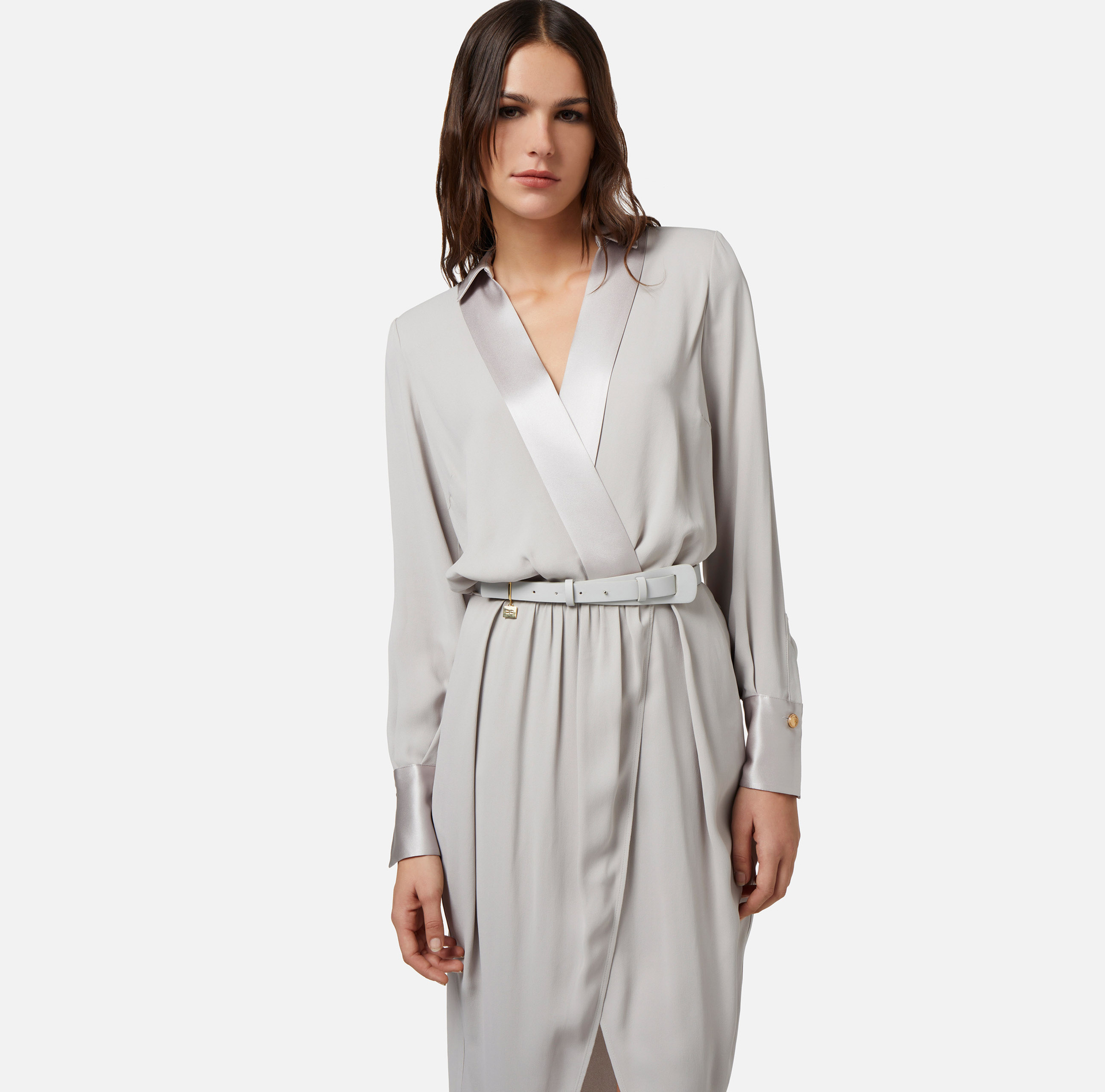Abito midi a portafoglio in georgette di viscosa - Elisabetta Franchi® Outlet