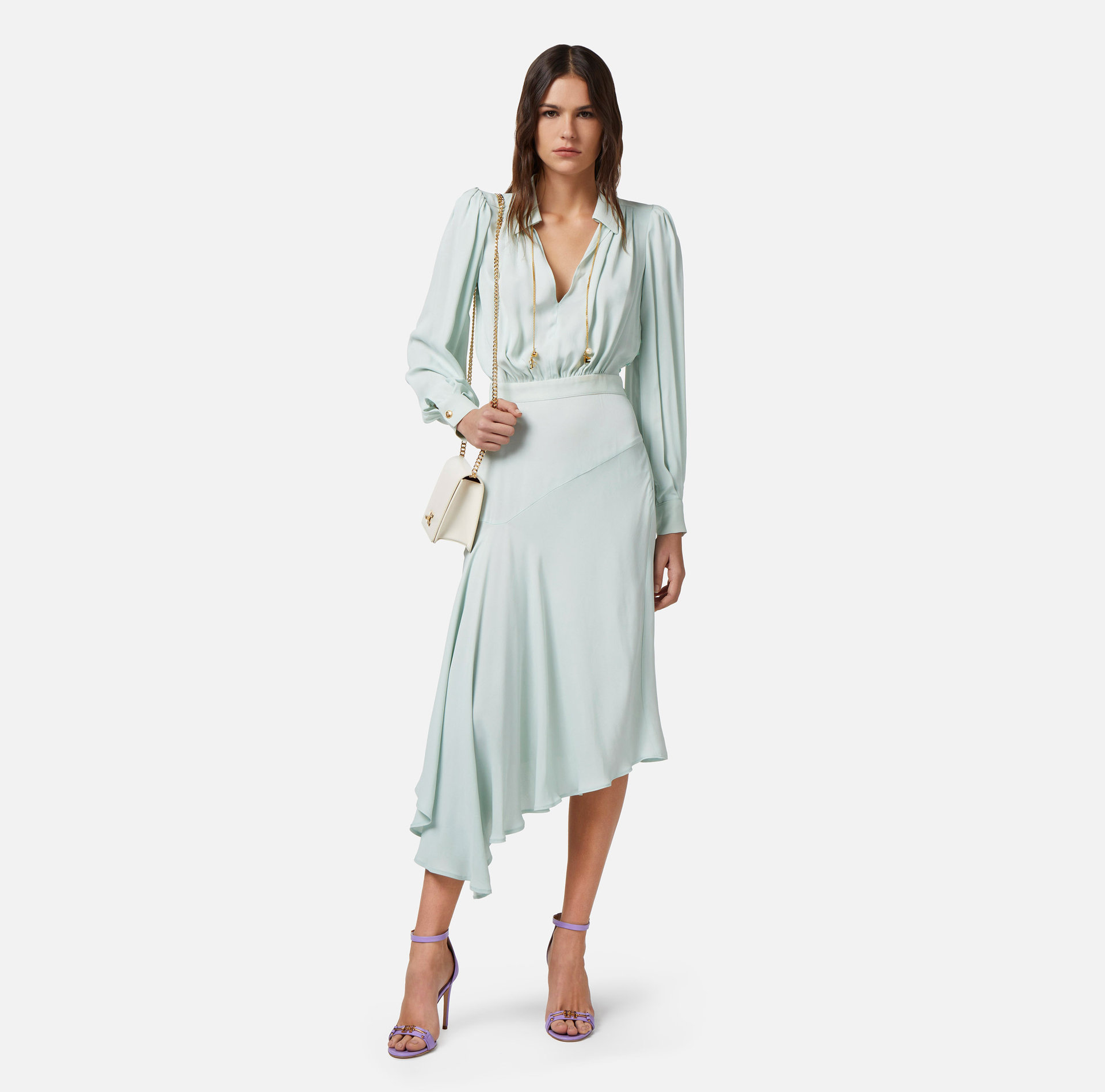 Asymmetric shirt-dress in georgette fabric - Elisabetta Franchi® Outlet