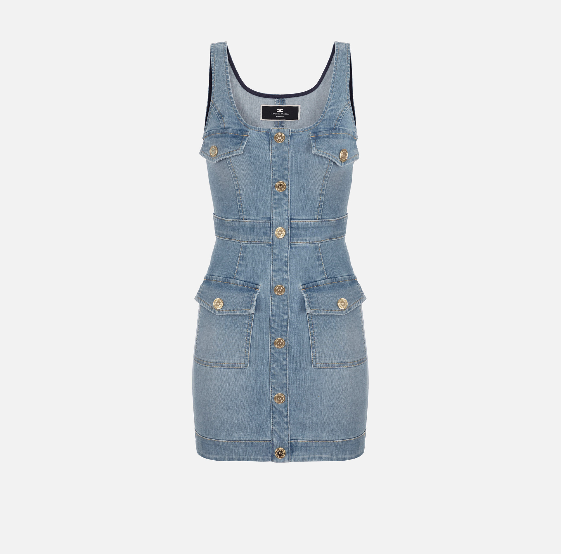 Denim mini-dress with row of buttons - Elisabetta Franchi® Outlet