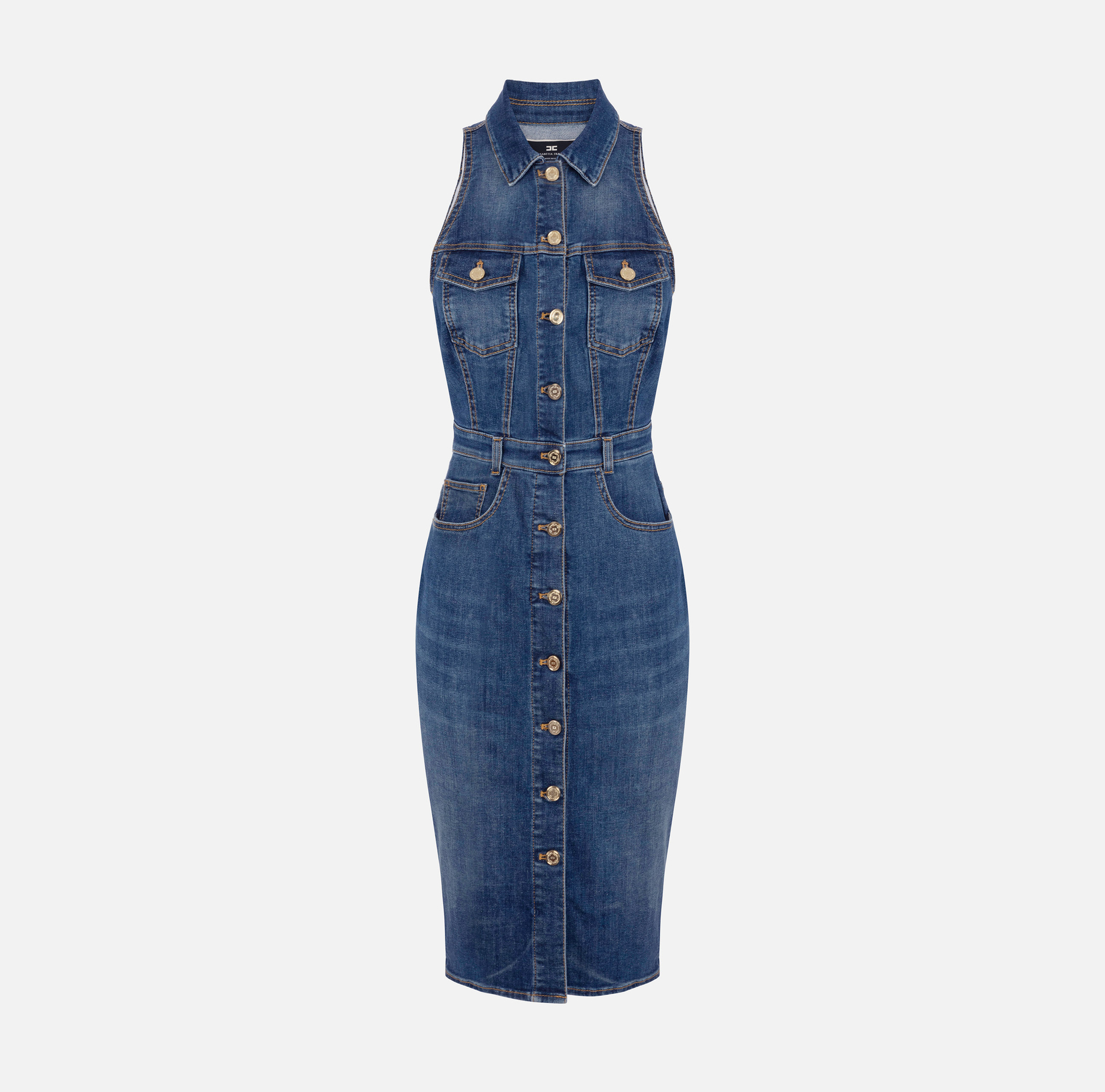 Denim midi dress with row of buttons - Elisabetta Franchi® Outlet