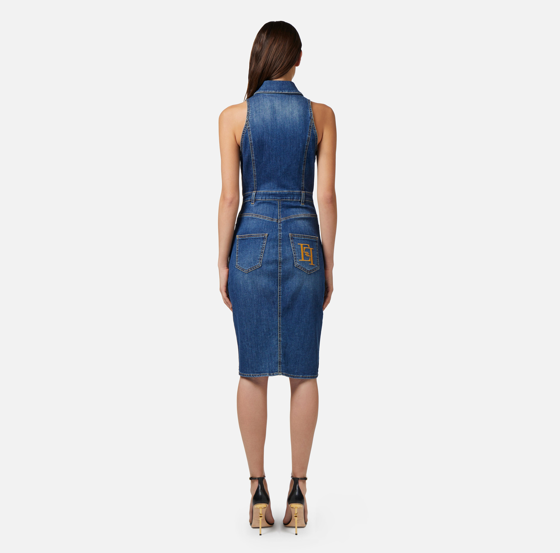 Denim midi dress with row of buttons - Elisabetta Franchi® Outlet