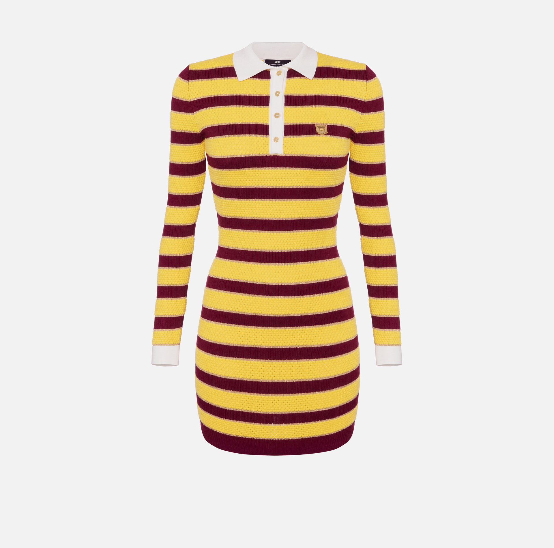 Striped lurex viscose polo neck mini-dress | Elisabetta Franchi® Outlet