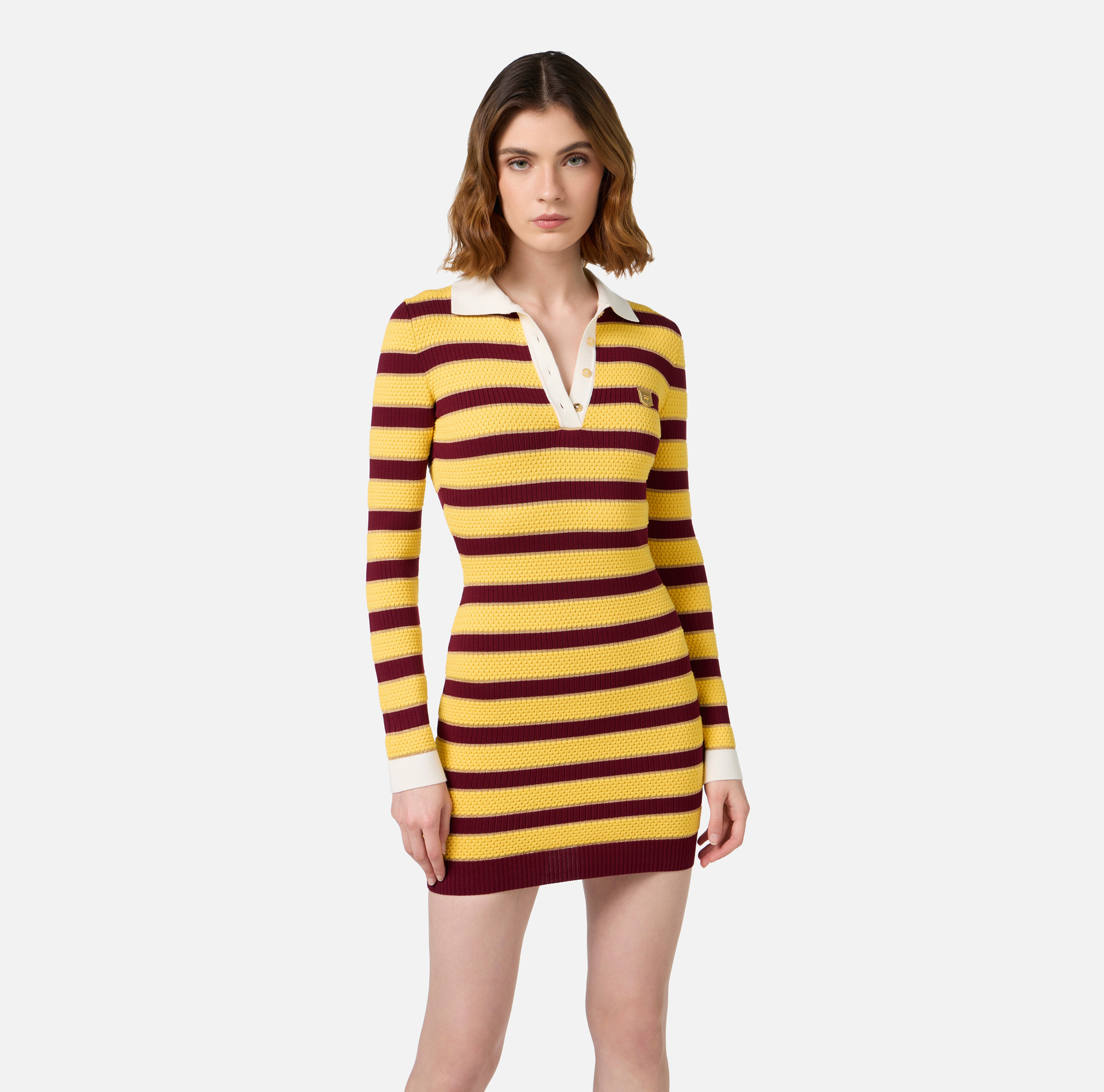 Striped lurex viscose polo neck mini-dress | Elisabetta Franchi® Outlet