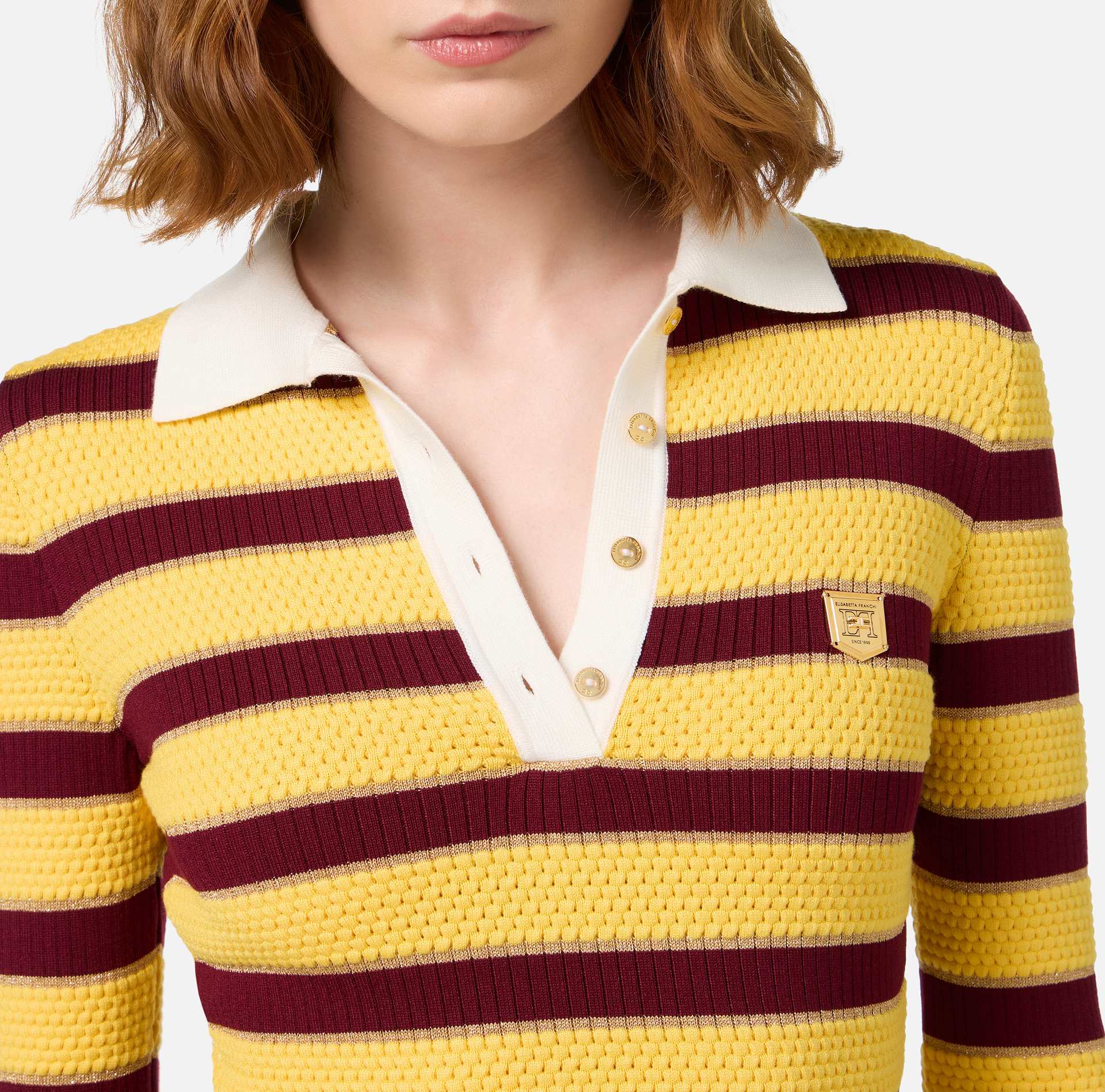 Striped lurex viscose polo neck mini-dress | Elisabetta Franchi® Outlet
