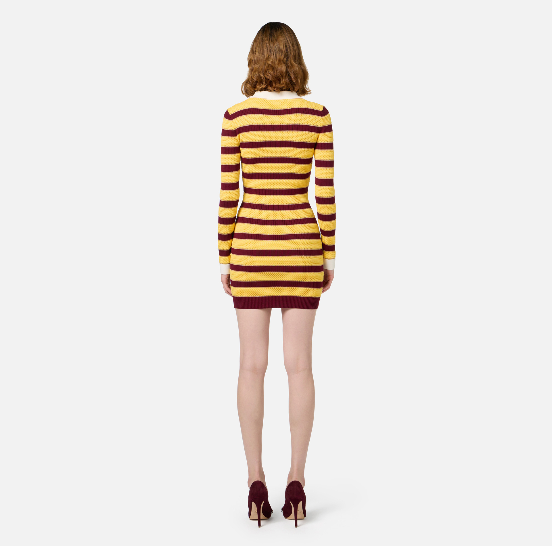Striped lurex viscose polo neck mini-dress | Elisabetta Franchi® Outlet