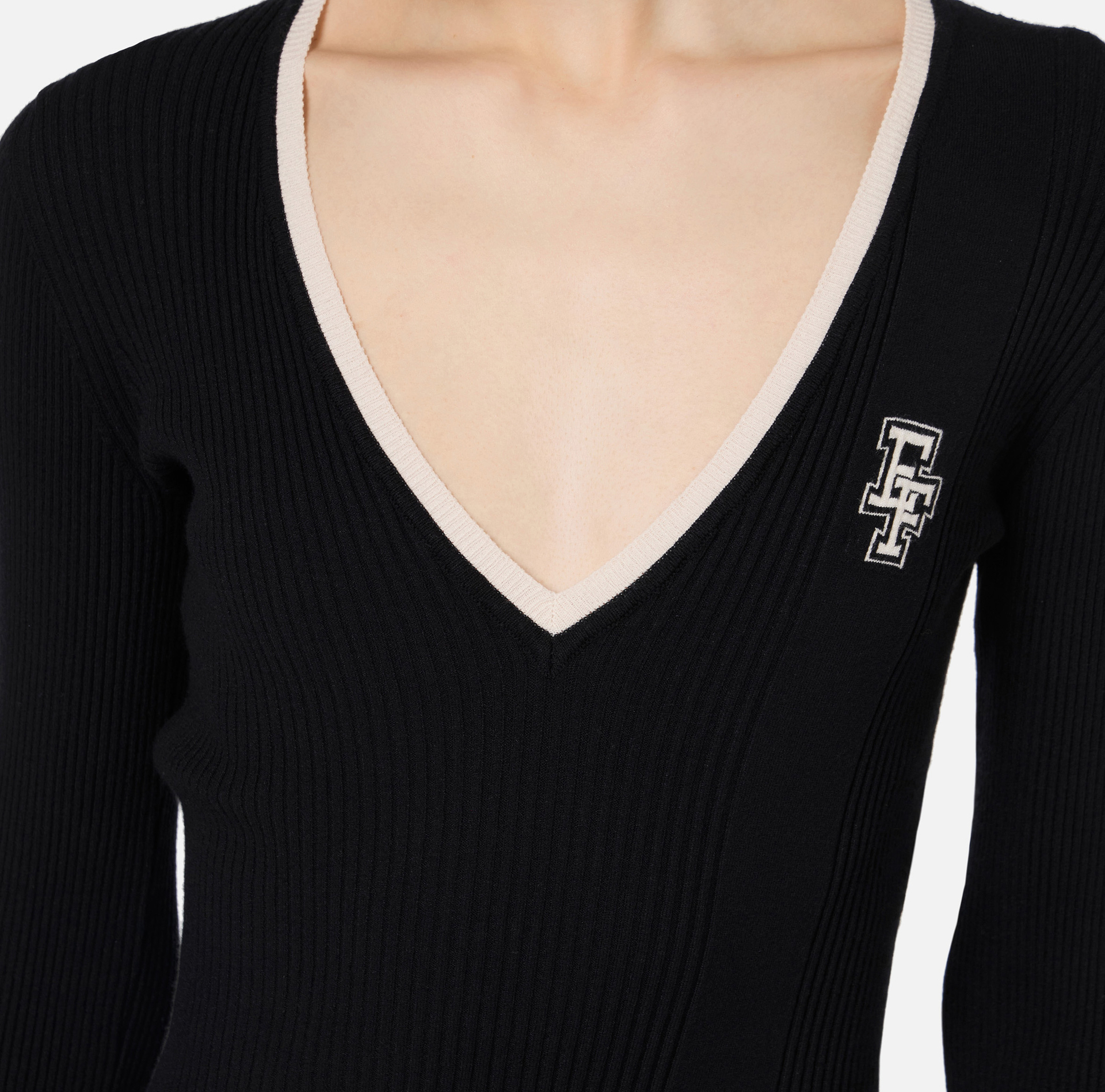 Midi dress in viscose fabric with contrasting logo | Elisabetta Franchi® Outlet