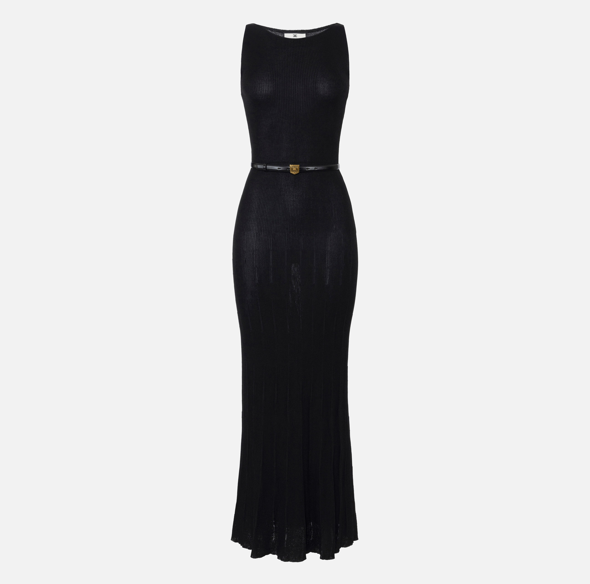Long dress in pleated rib viscose fabric | Elisabetta Franchi® Outlet