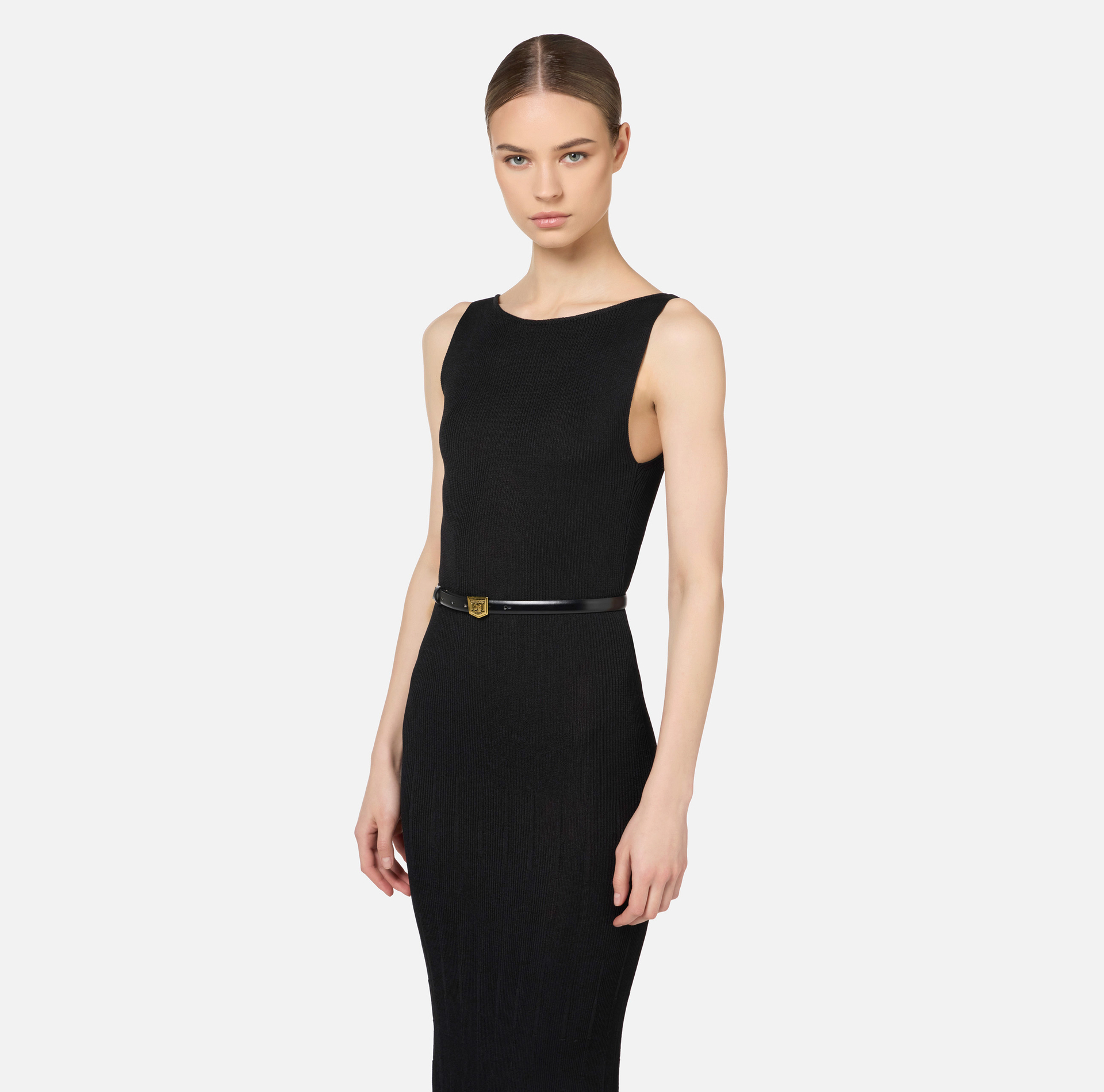Robe longue en viscose côtelée plissée | Elisabetta Franchi® Outlet