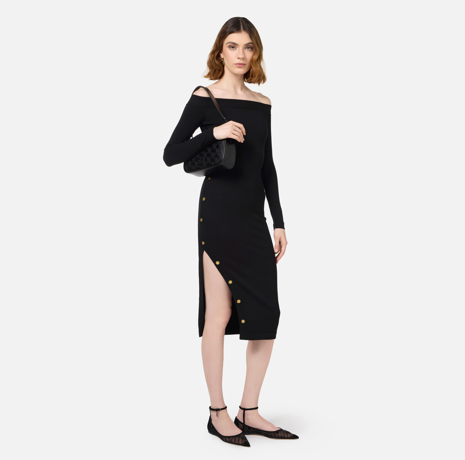 Midi dress in viscose with buttons on the slit | Elisabetta Franchi® Outlet