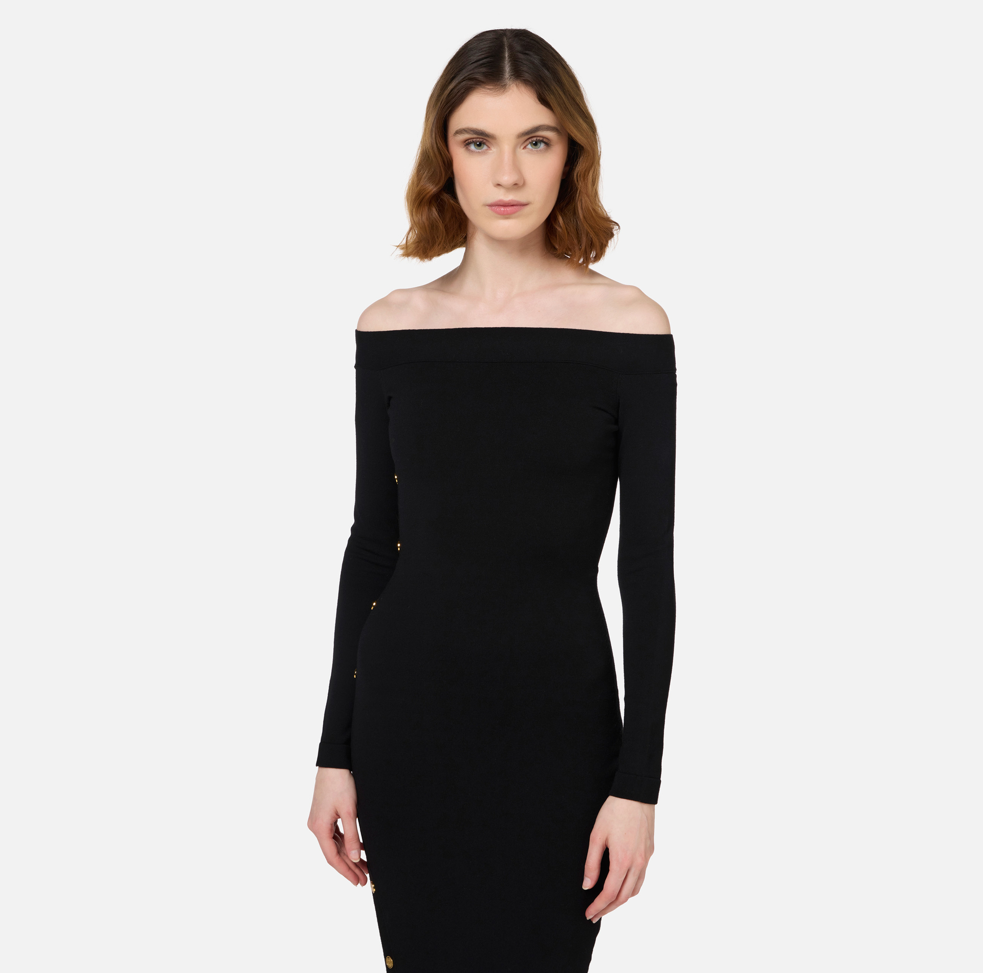 Robe midi en viscose avec boutons sur la fente | Elisabetta Franchi® Outlet