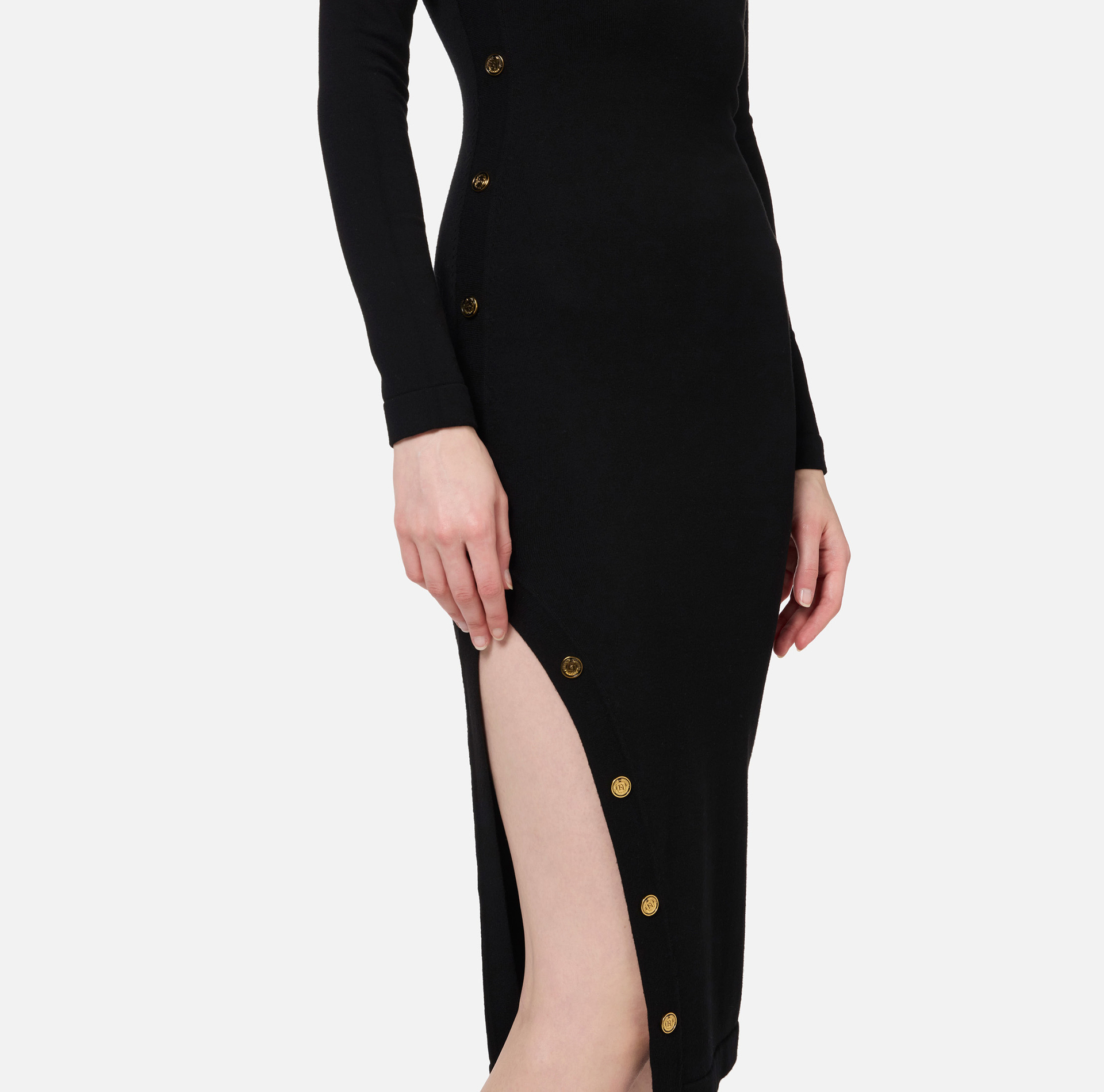 Robe midi en viscose avec boutons sur la fente | Elisabetta Franchi® Outlet