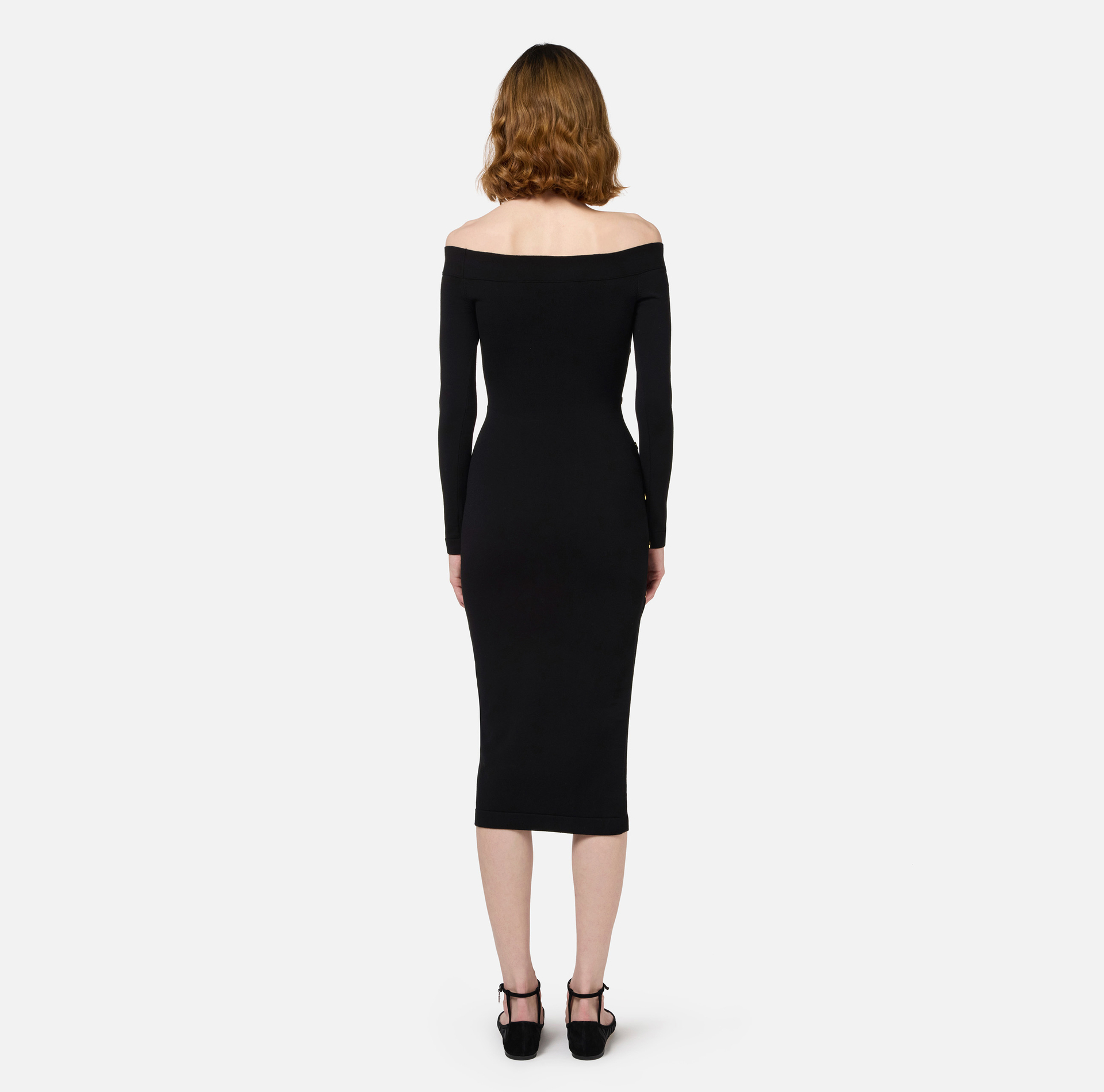 Robe midi en viscose avec boutons sur la fente | Elisabetta Franchi® Outlet