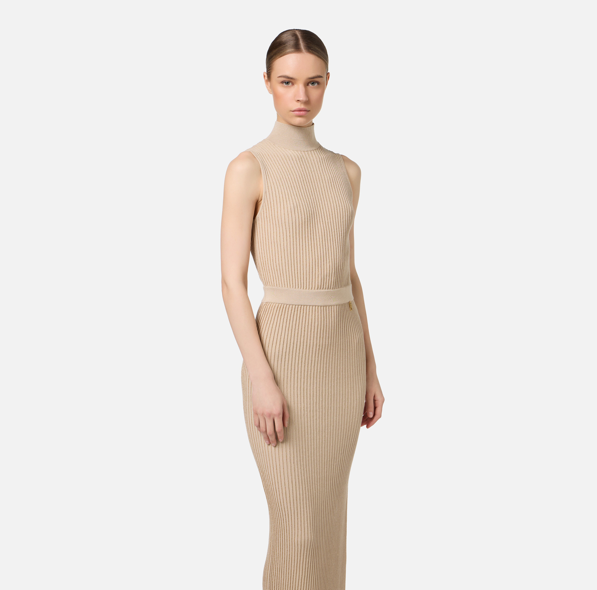Lurex and viscose narrow-ribbed midi dress | Elisabetta Franchi® Outlet