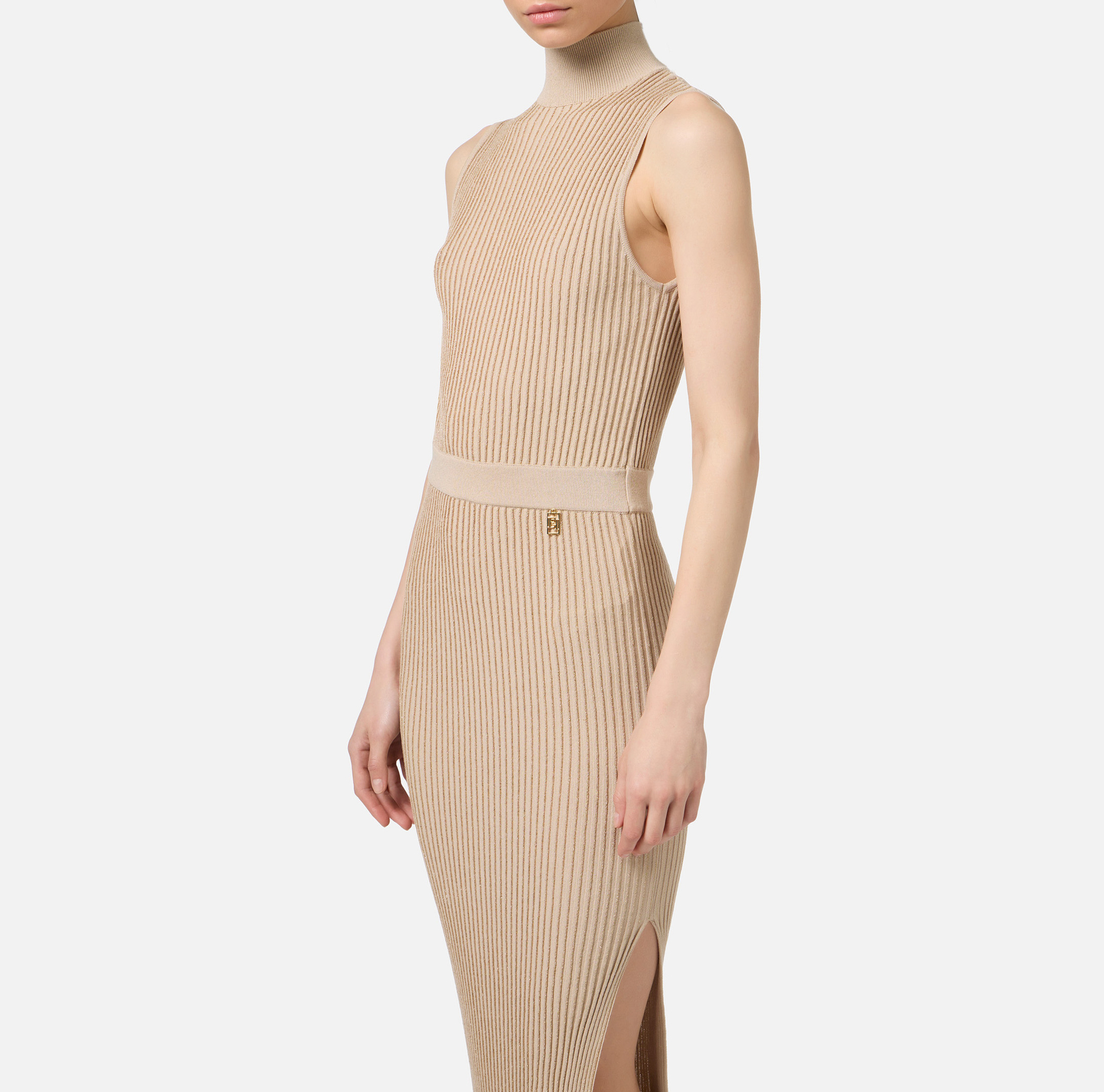 Lurex and viscose narrow-ribbed midi dress | Elisabetta Franchi® Outlet