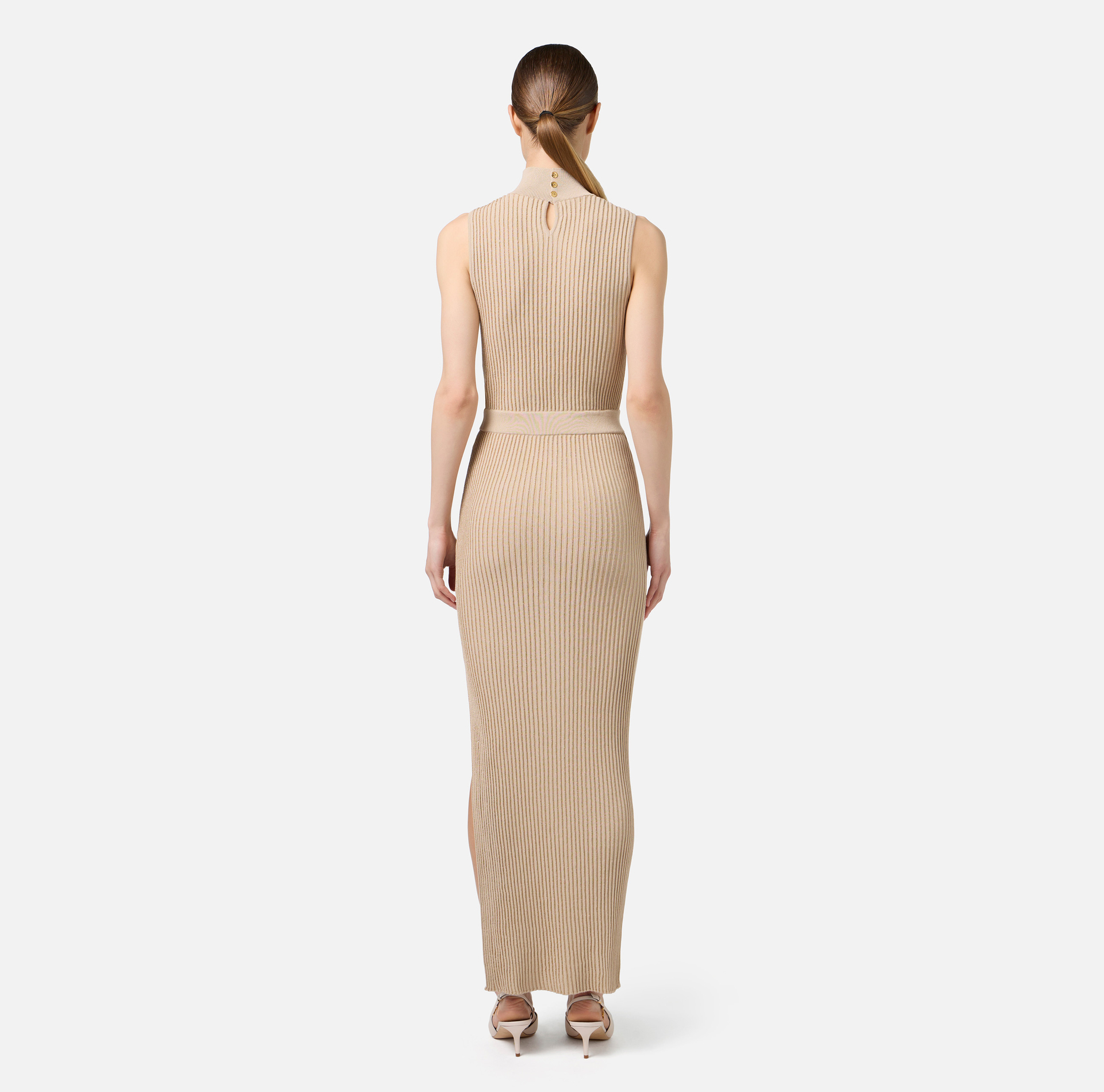 Lurex and viscose narrow-ribbed midi dress | Elisabetta Franchi® Outlet
