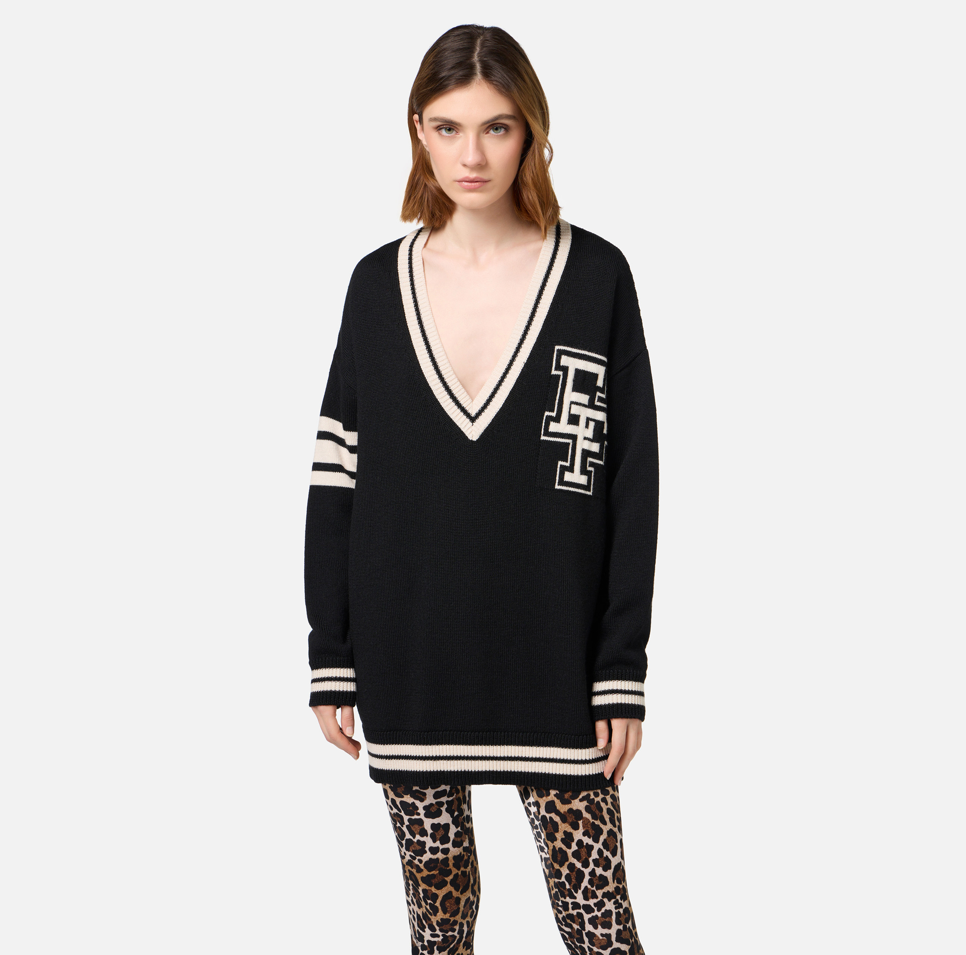 Minikleid aus Wolle im College-Stil | Elisabetta Franchi® Outlet