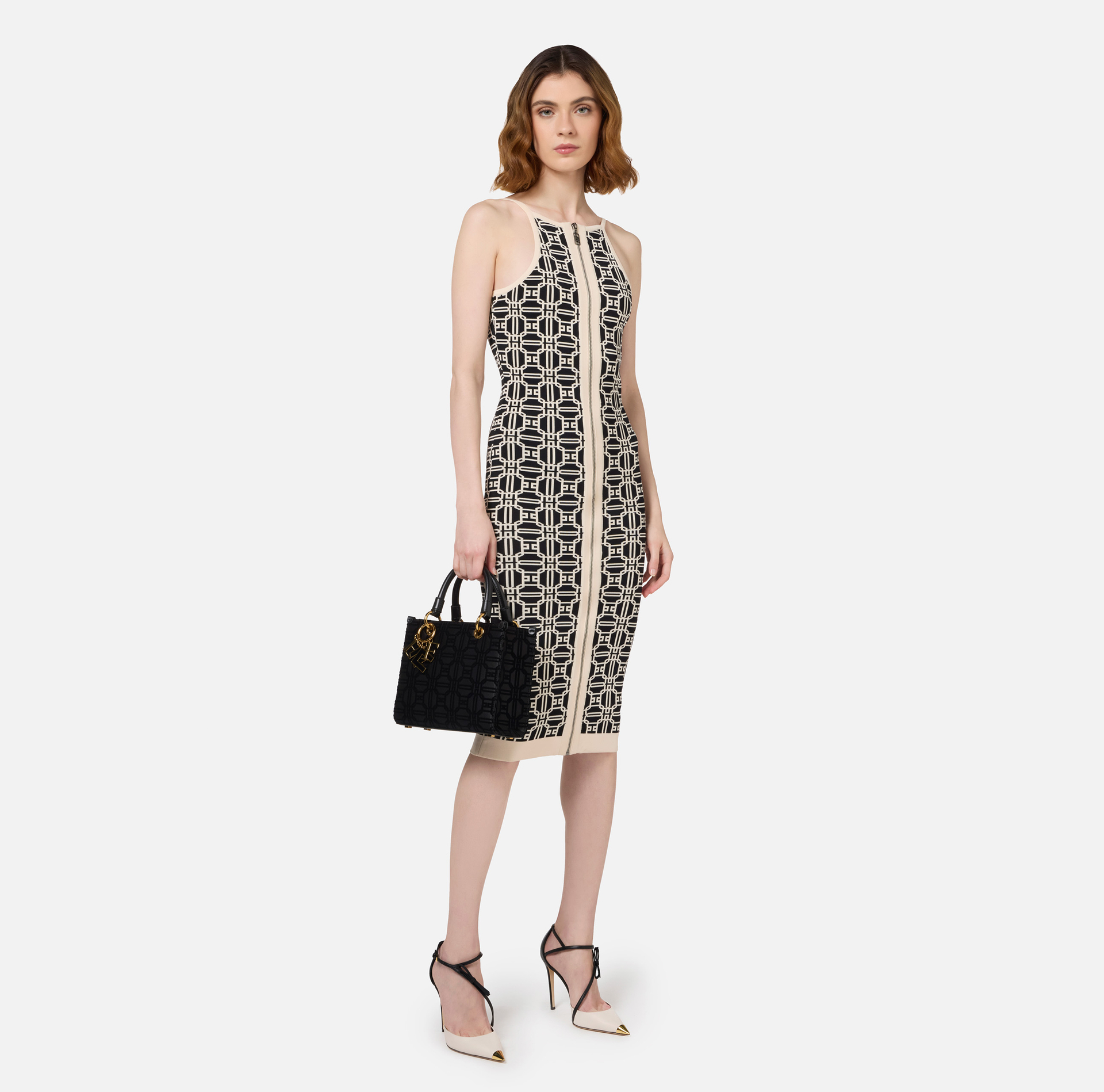 Jacquard logo midi dress | Elisabetta Franchi® Outlet