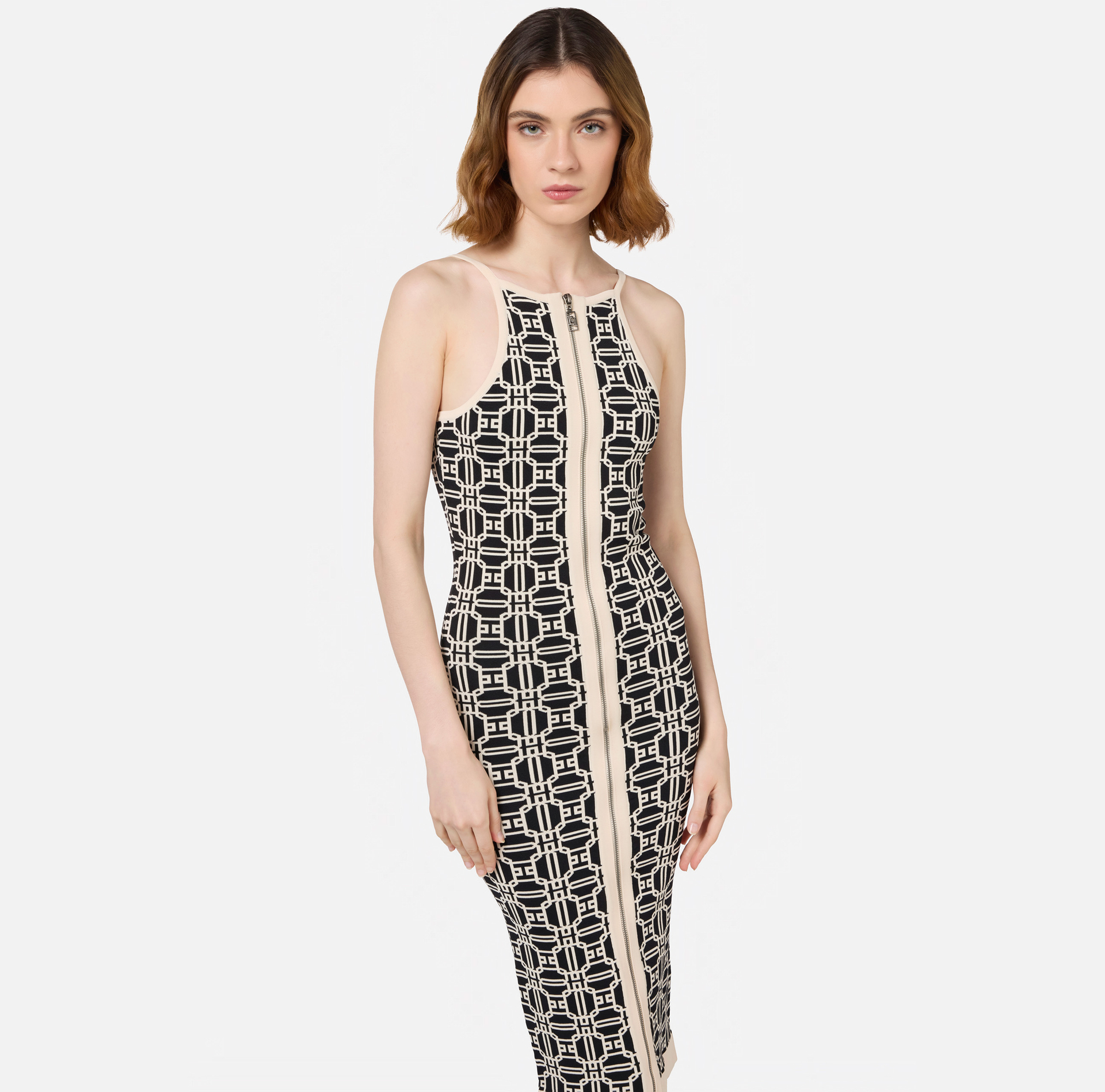 Vestido midi con logotipo jacquard | Elisabetta Franchi® Outlet