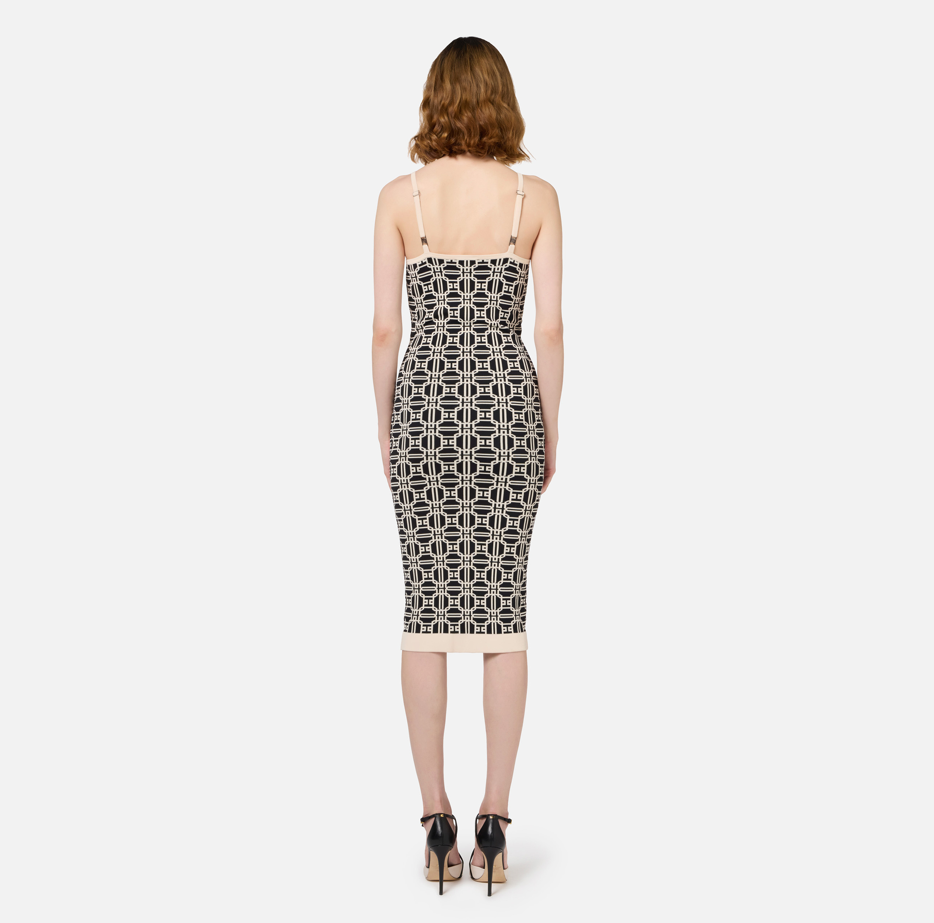 Vestido midi con logotipo jacquard | Elisabetta Franchi® Outlet