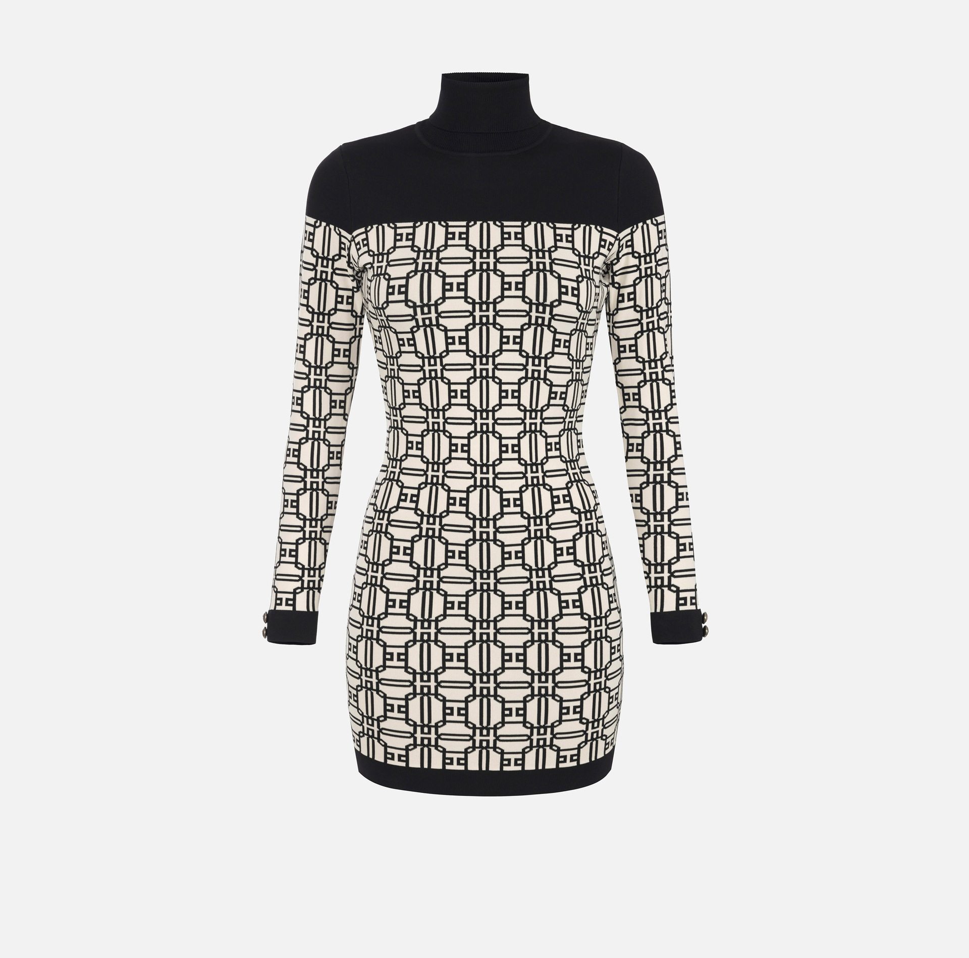 Jacquard logo turtleneck mini-dress | Elisabetta Franchi® Outlet