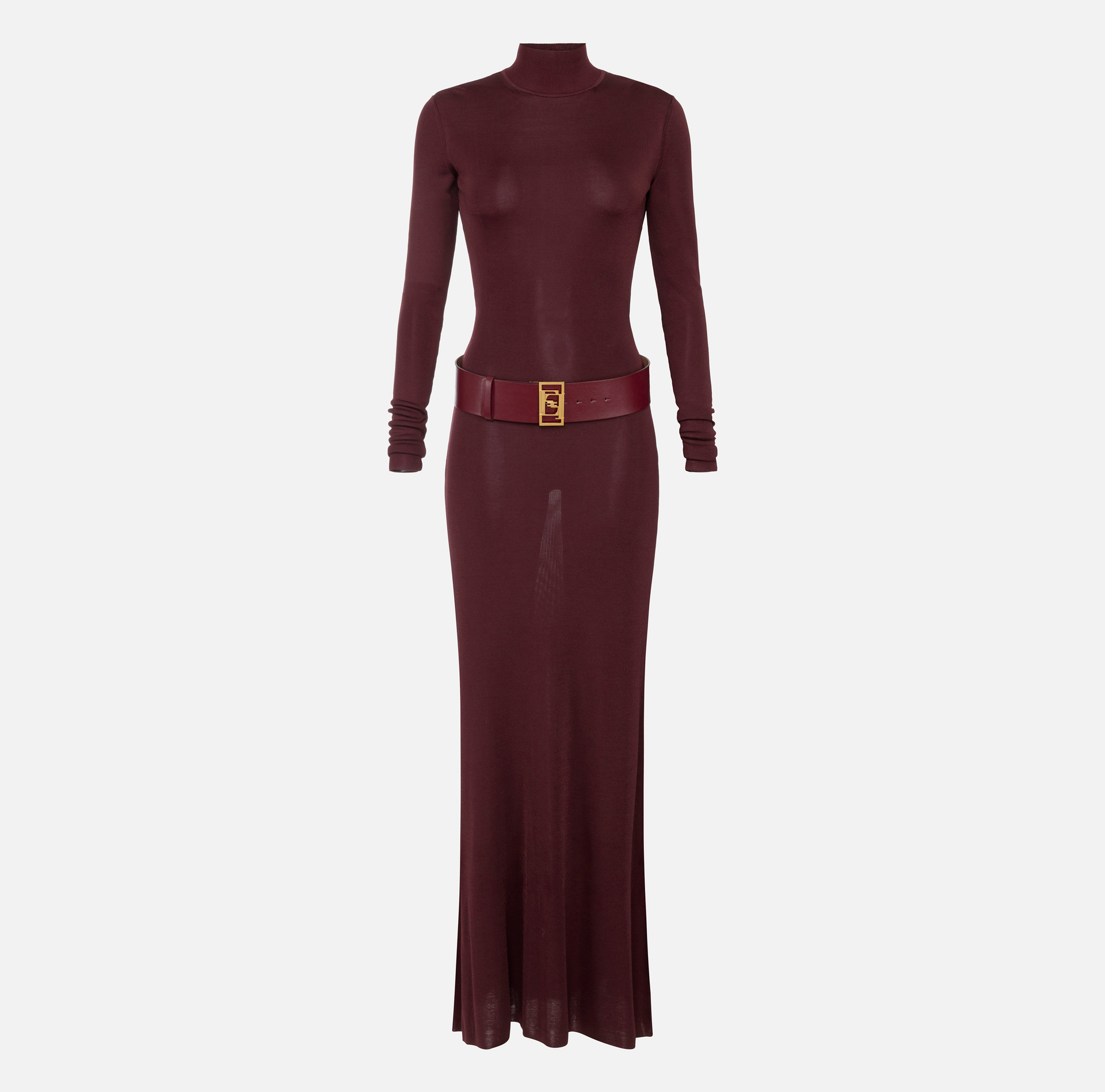 Red carpet dress in shiny viscose fabric with belt | Elisabetta Franchi® Outlet