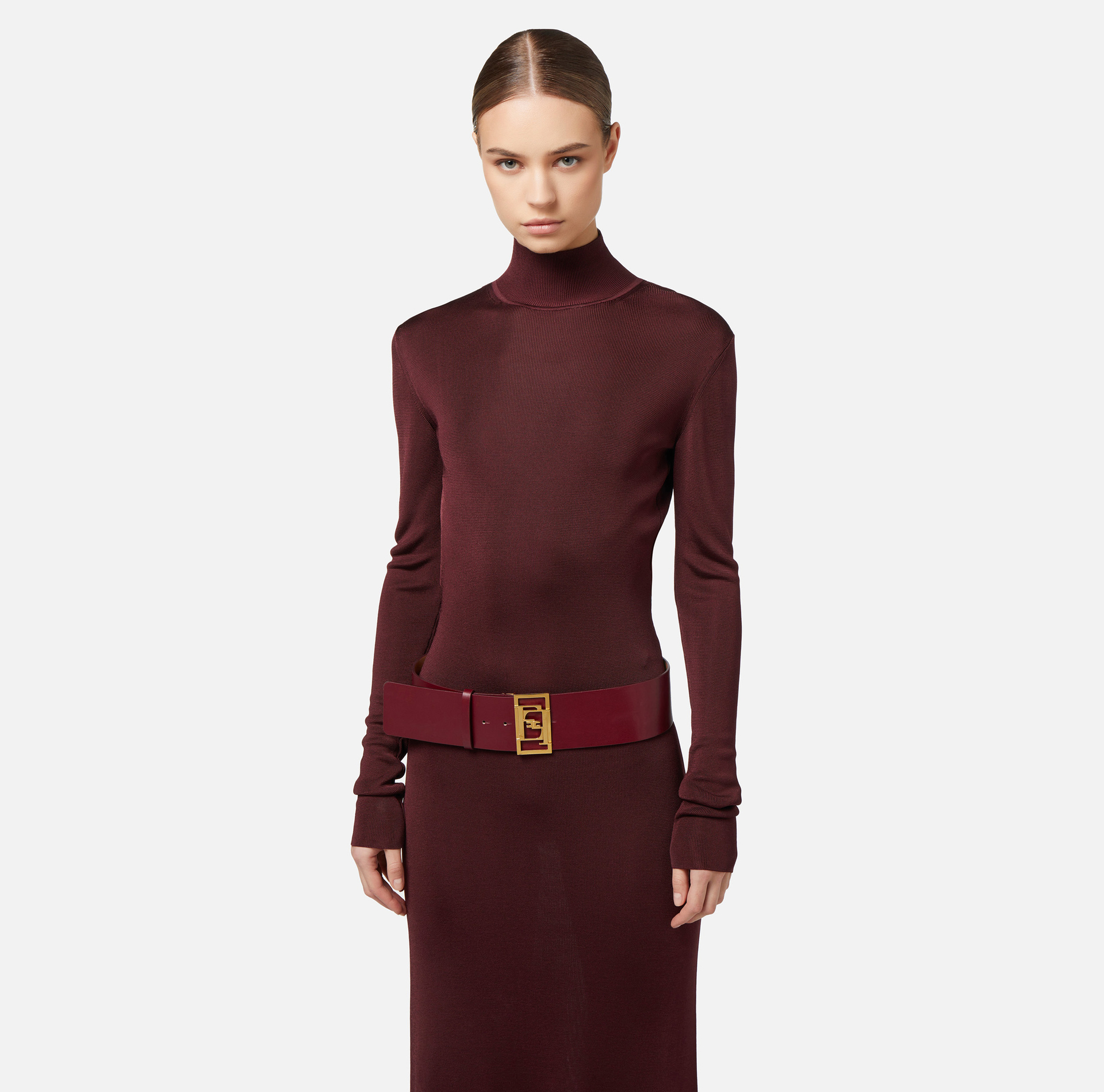 Robe Red Carpet en viscose brillante avec ceinture | Elisabetta Franchi® Outlet