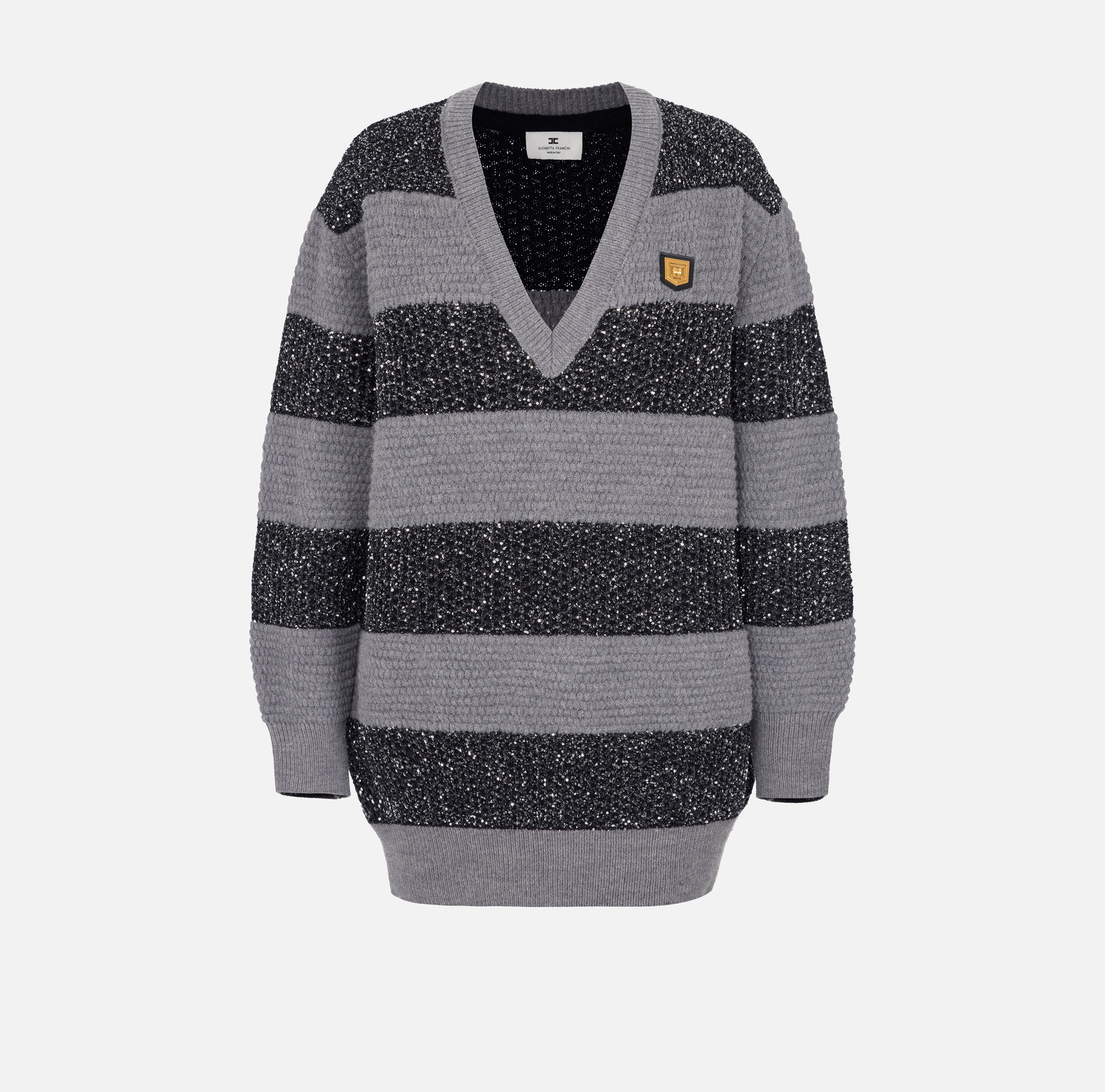 Wool striped jumper with sequin thread | Elisabetta Franchi® Outlet