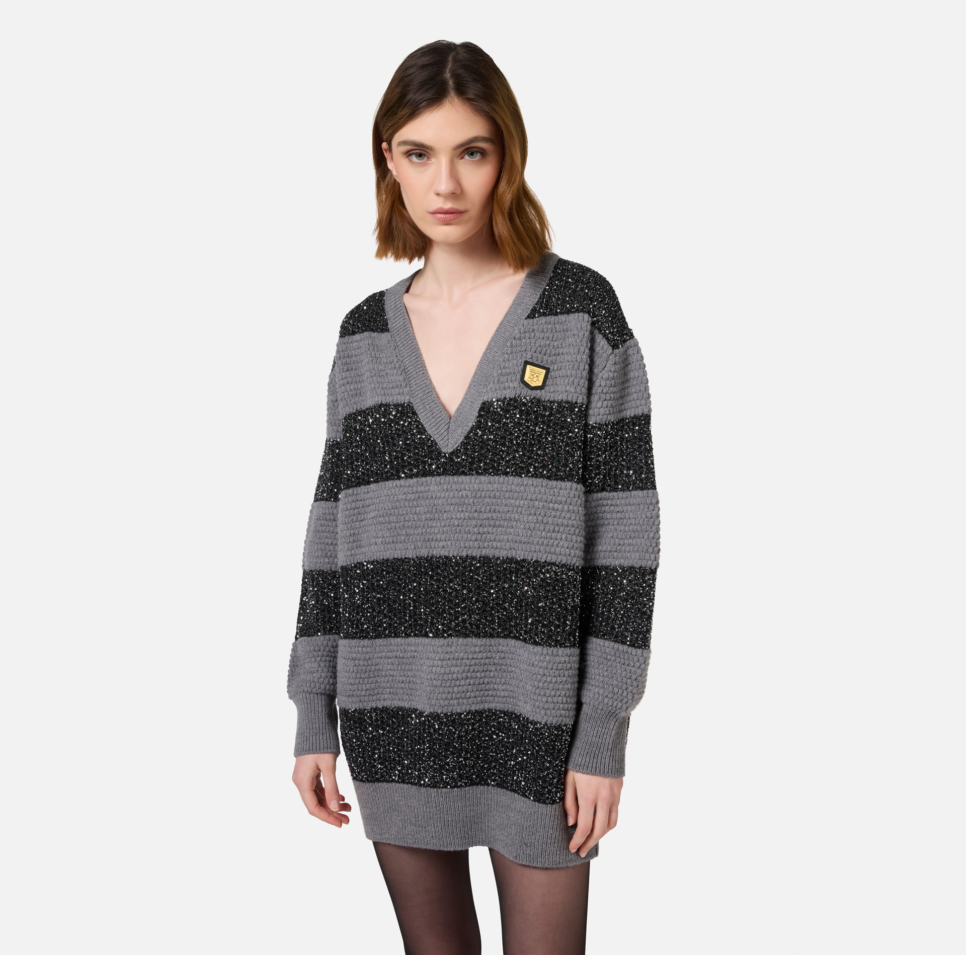 Wool striped jumper with sequin thread | Elisabetta Franchi® Outlet