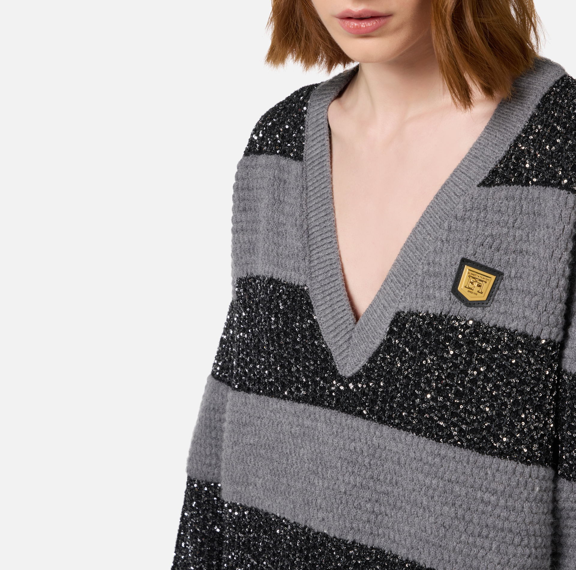Wool striped jumper with sequin thread | Elisabetta Franchi® Outlet