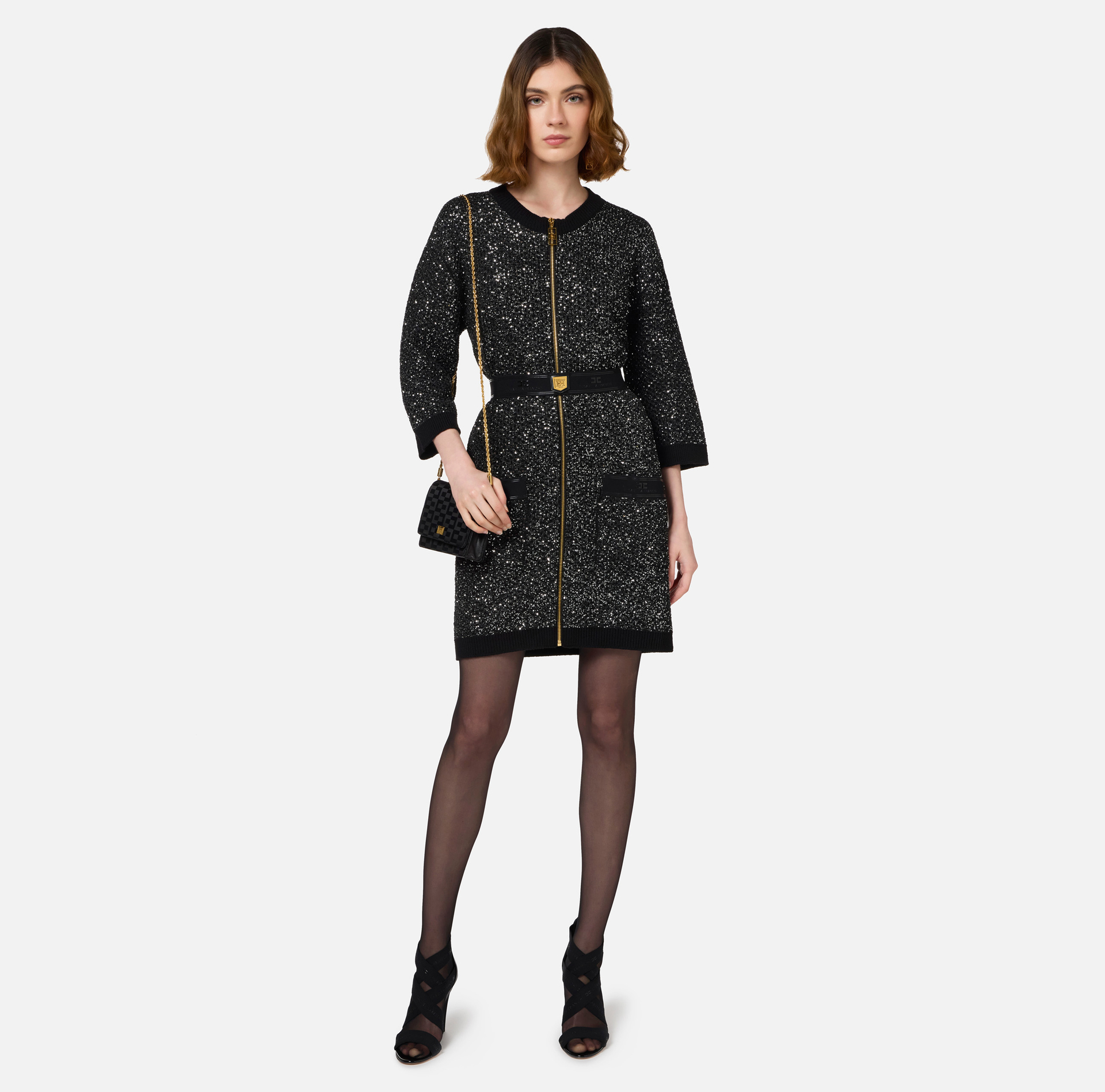 Wool mini-dress with sequin thread | Elisabetta Franchi® Outlet