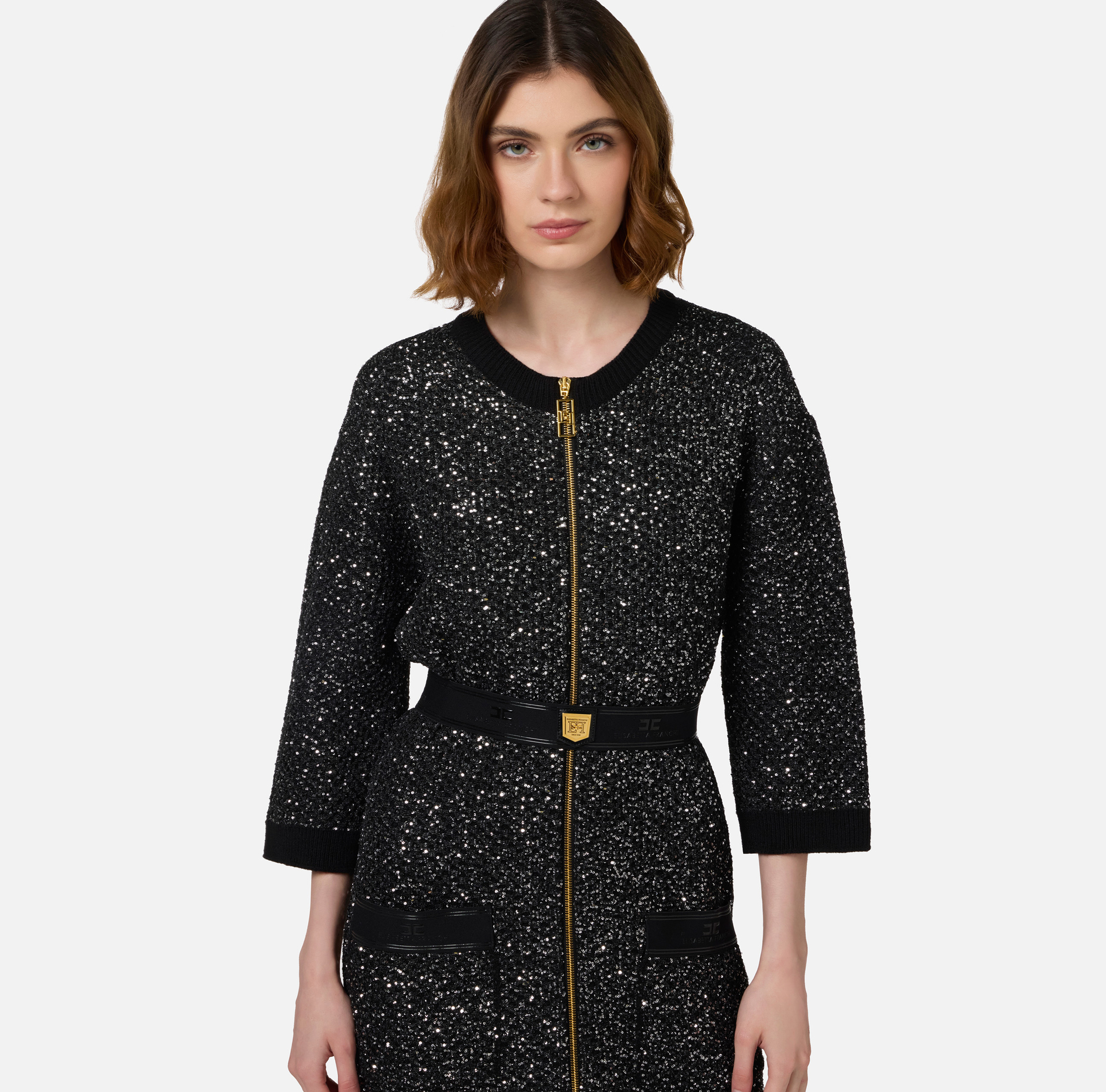 Wool mini-dress with sequin thread | Elisabetta Franchi® Outlet
