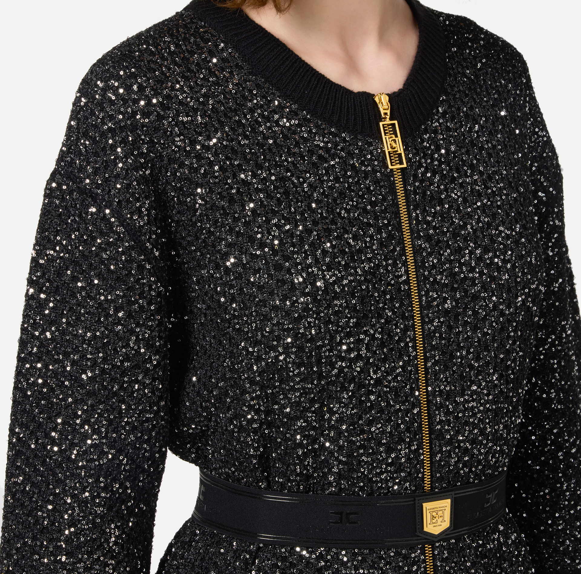 Wool mini-dress with sequin thread | Elisabetta Franchi® Outlet