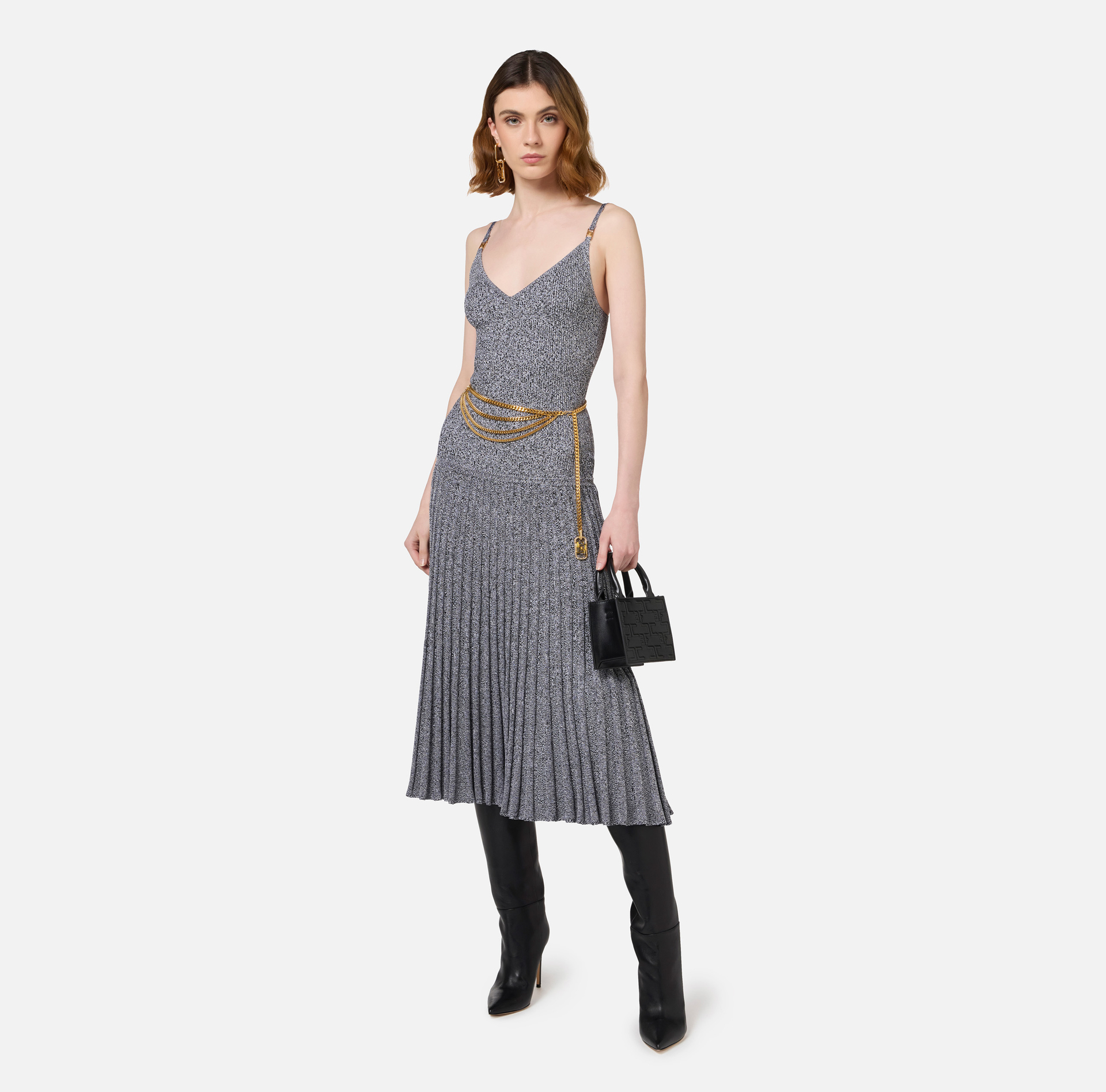 Abito midi in viscosa effetto plissé | Elisabetta Franchi® Outlet