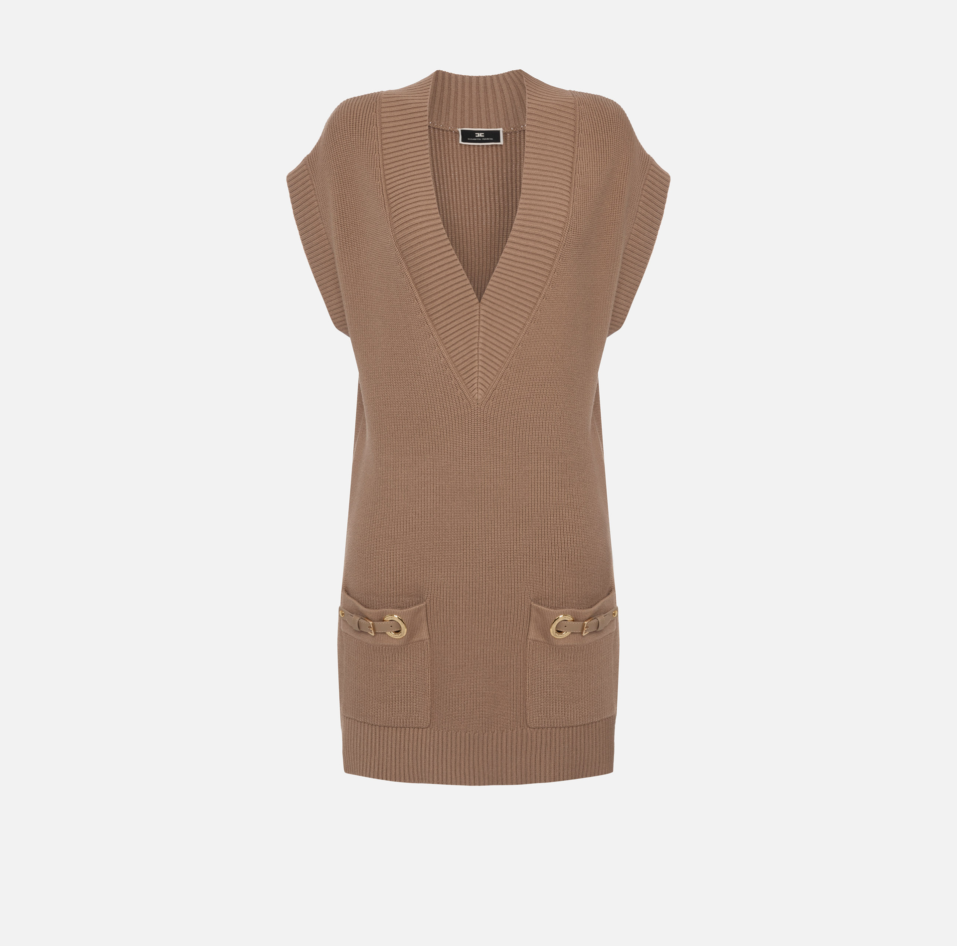 Viscose boxy mini-dress with straps on pockets | Elisabetta Franchi® Outlet