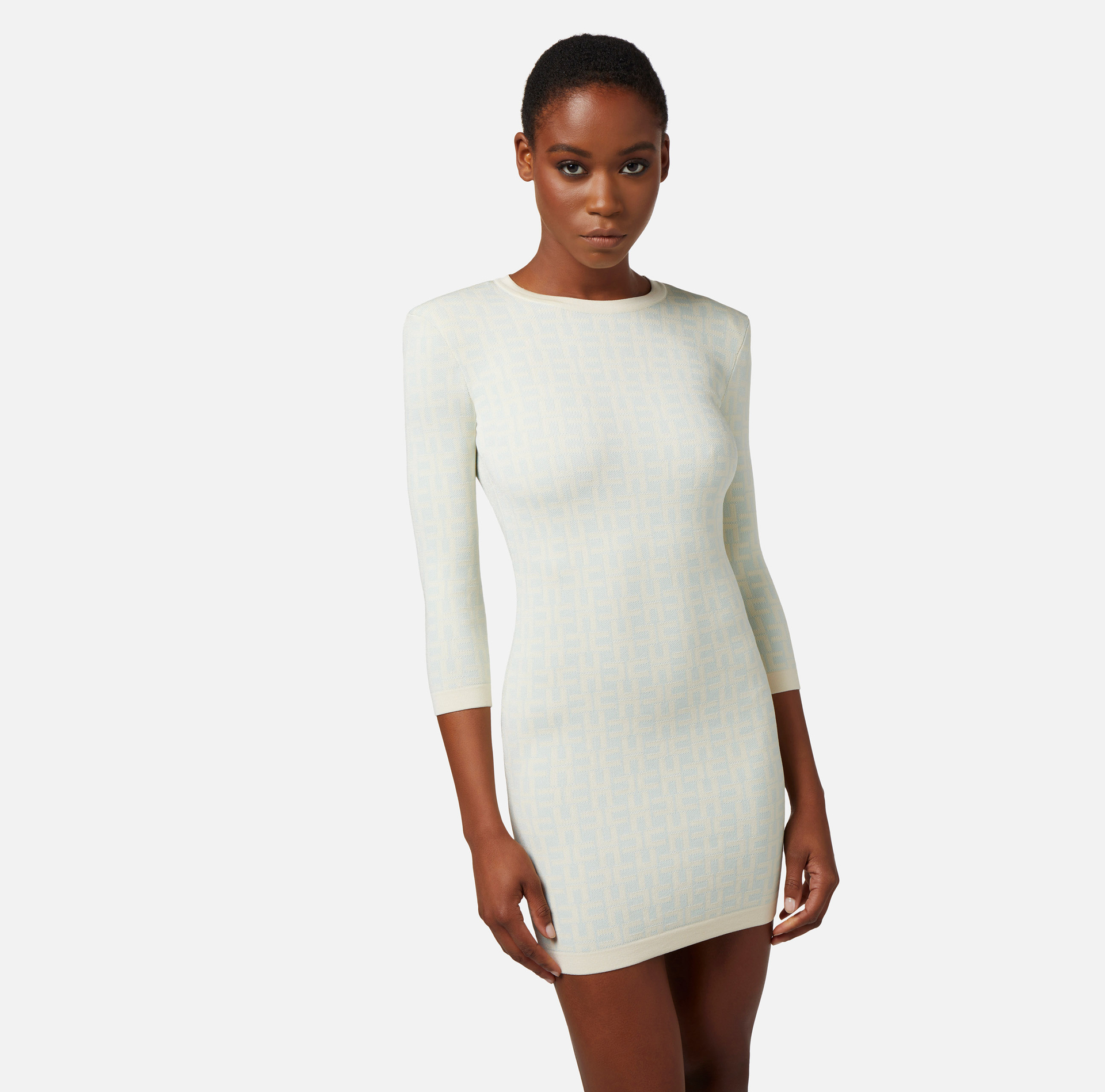 Mini-robe en viscose jacquard avec hublot dans le dos - Elisabetta Franchi® Outlet