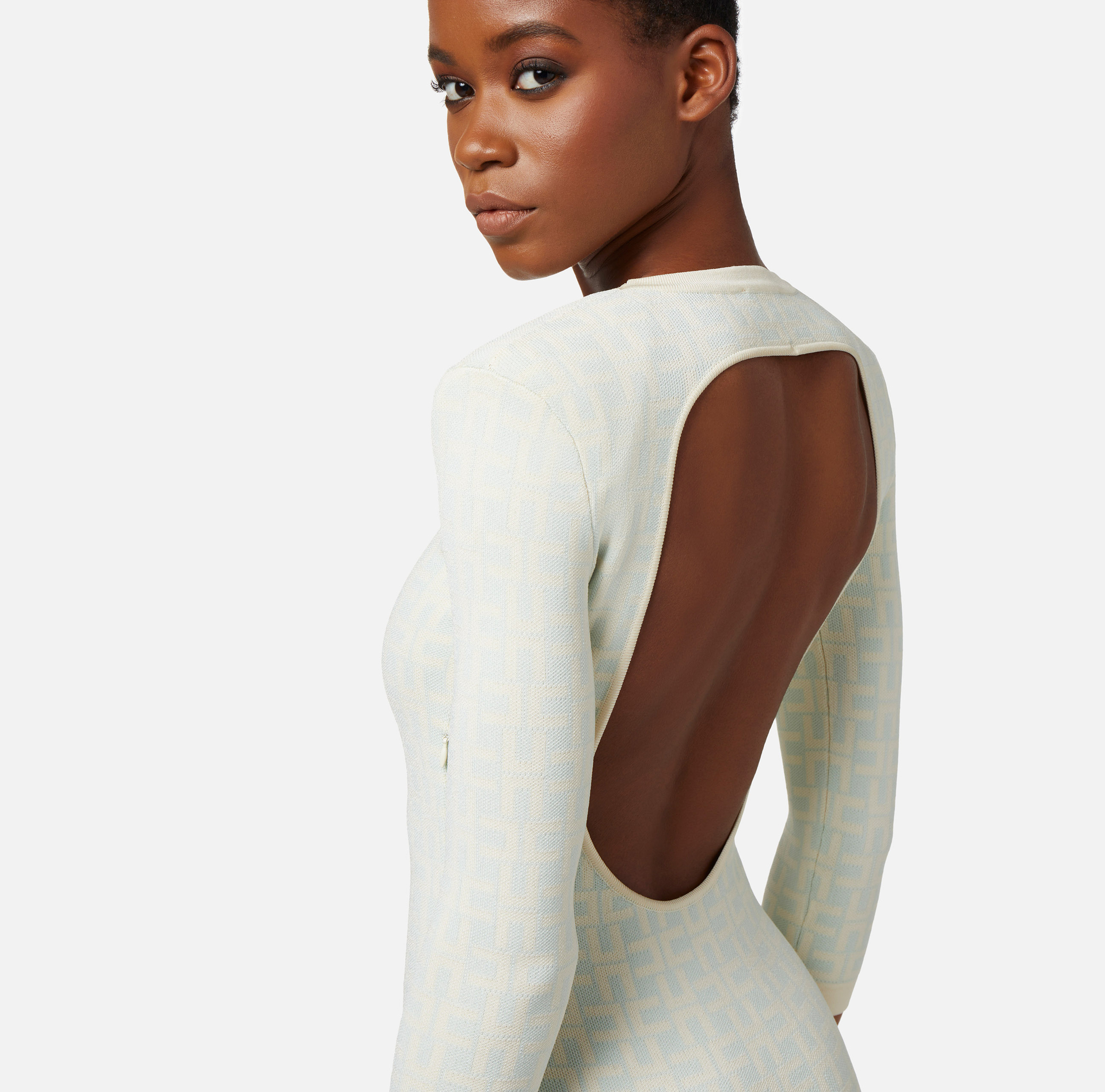 Mini-robe en viscose jacquard avec hublot dans le dos - Elisabetta Franchi® Outlet