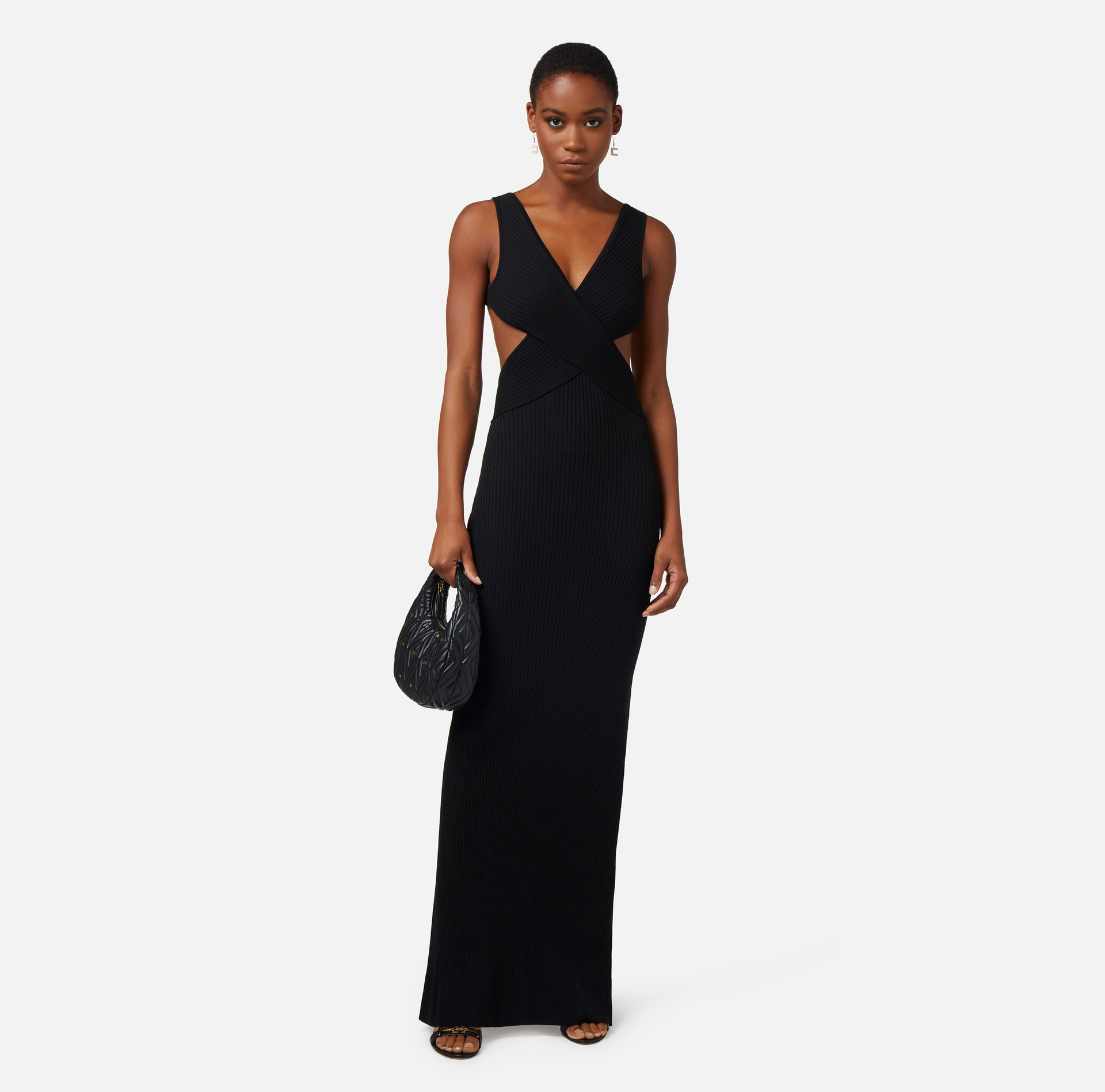 Ribbed viscose red carpet dress with back cut-out - Elisabetta Franchi® Outlet