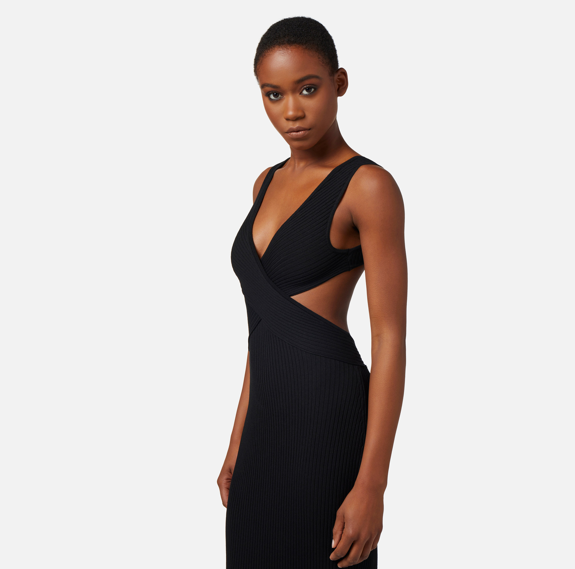 Ribbed viscose red carpet dress with back cut-out - Elisabetta Franchi® Outlet