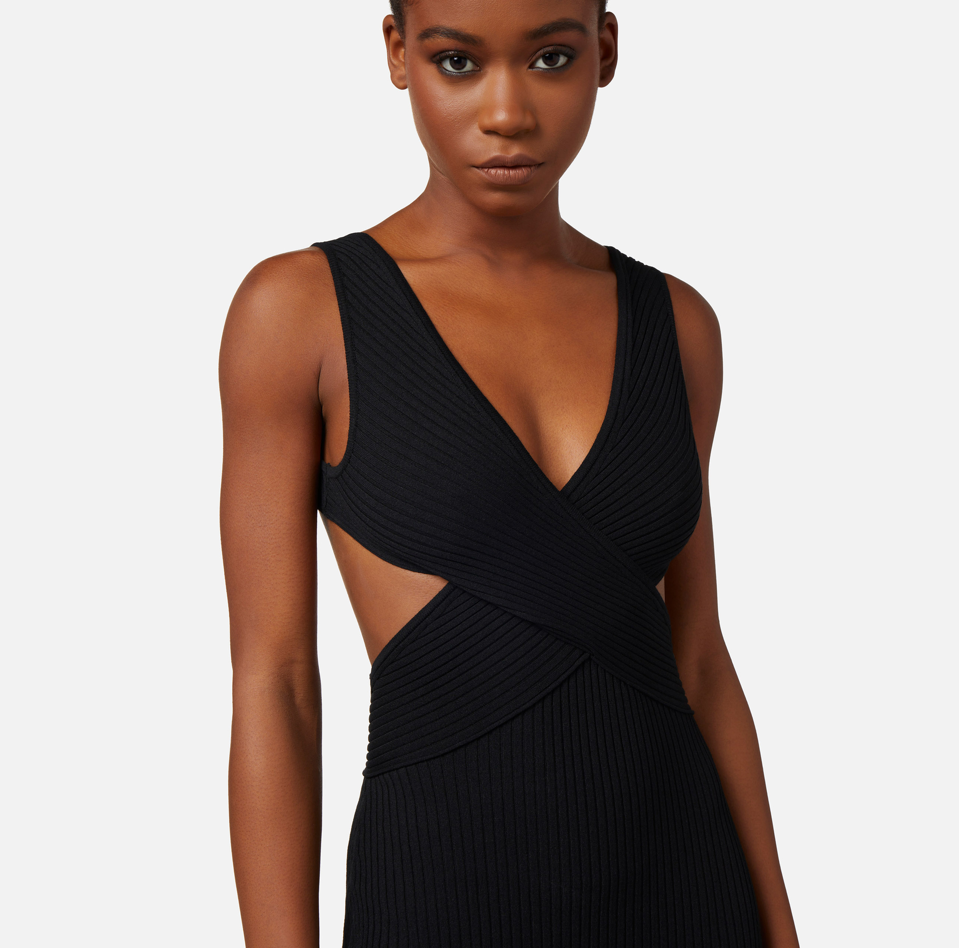 Ribbed viscose red carpet dress with back cut-out - Elisabetta Franchi® Outlet