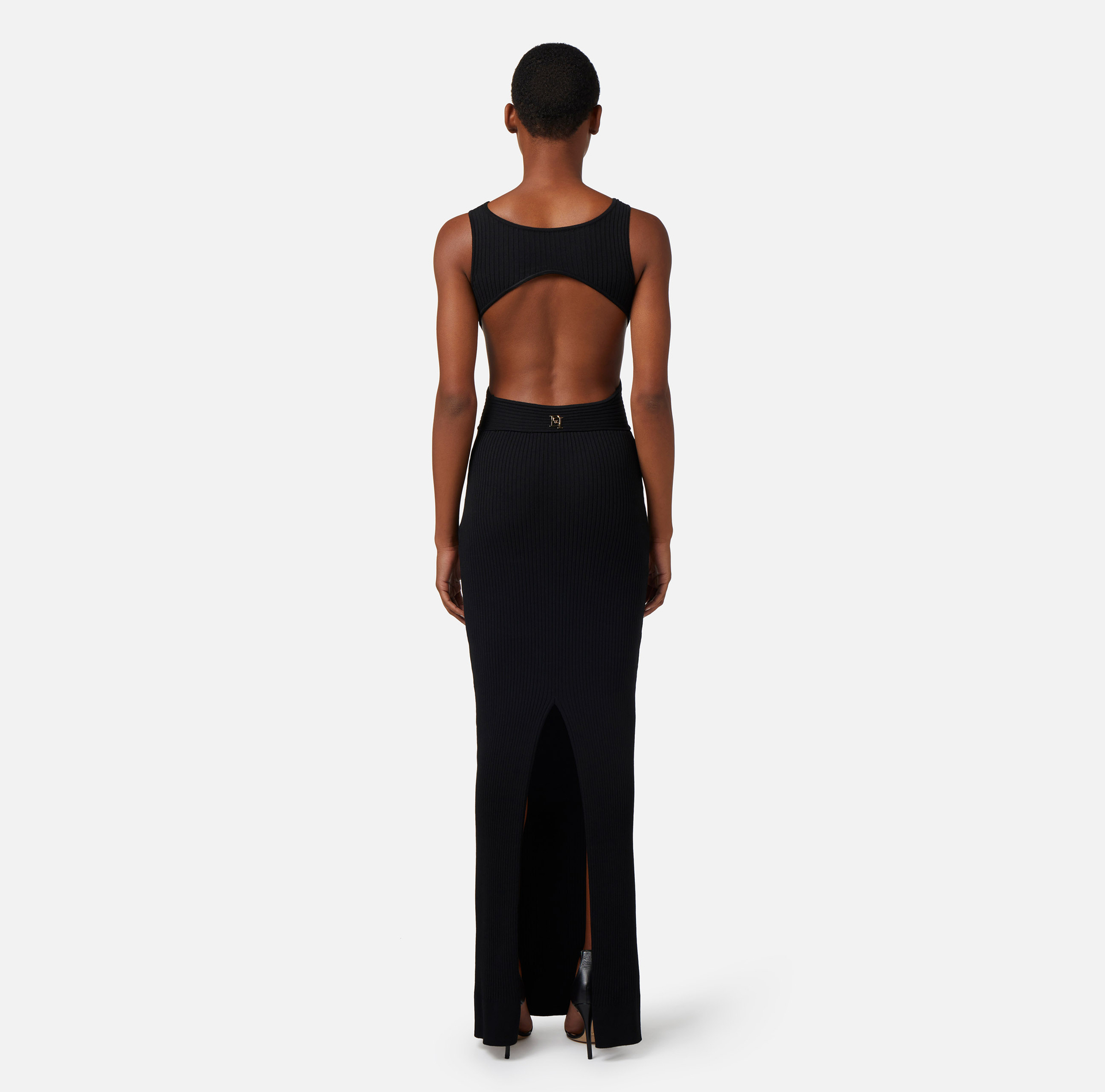 Ribbed viscose red carpet dress with back cut-out - Elisabetta Franchi® Outlet