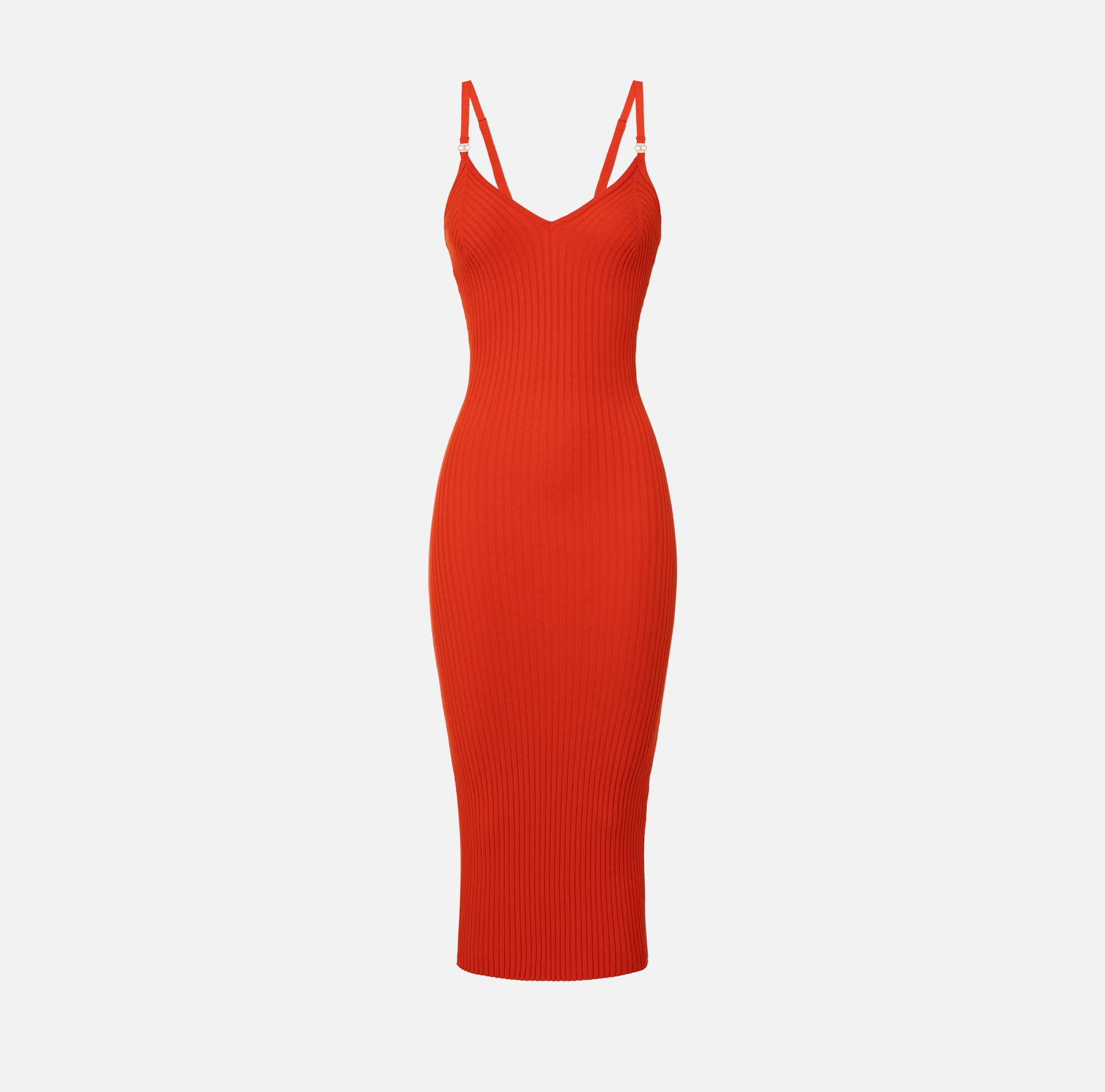 Abito midi in viscosa a costine con spalline - Elisabetta Franchi® Outlet